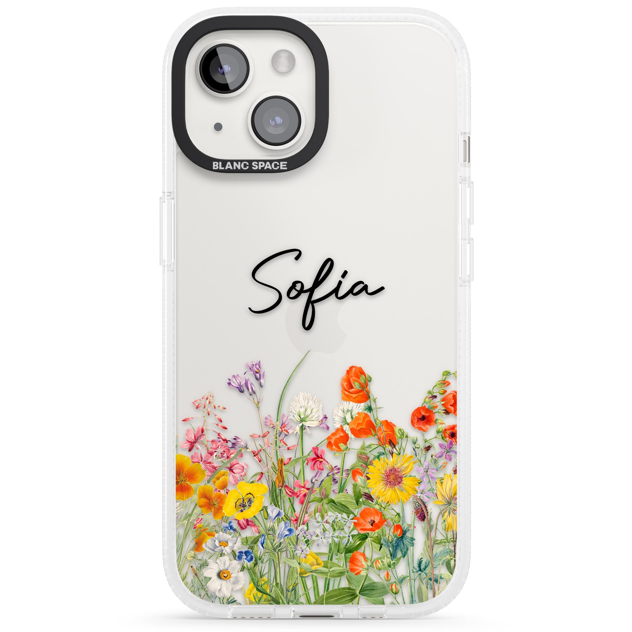 Personalised Summer Wildflowers iPhone 15 / 14 / 13 Clear Case Impact Air - Blanc Space