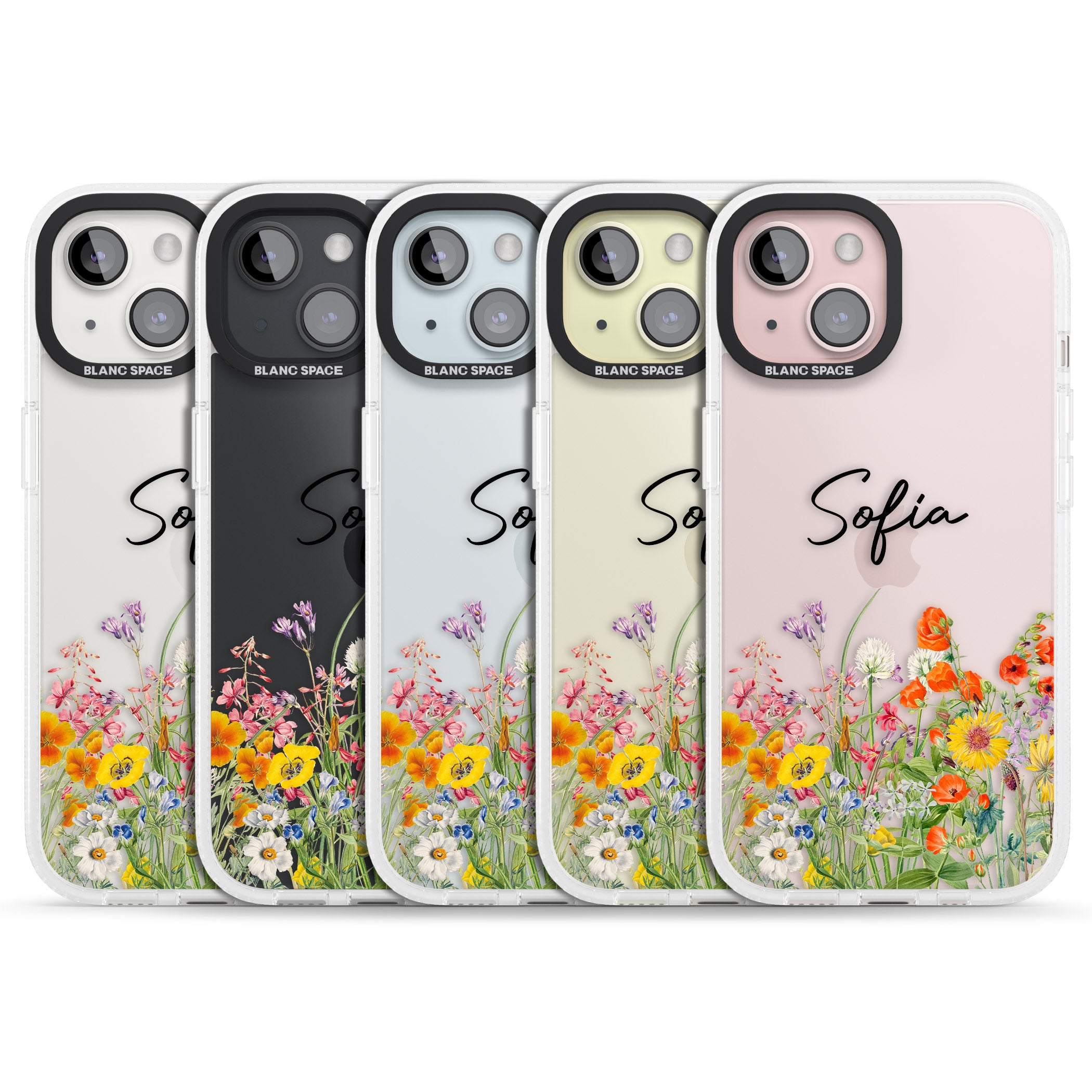 Personalised Summer Wildflowers iPhone 15 / 14 / 13 Clear Case Impact Air - Blanc Space