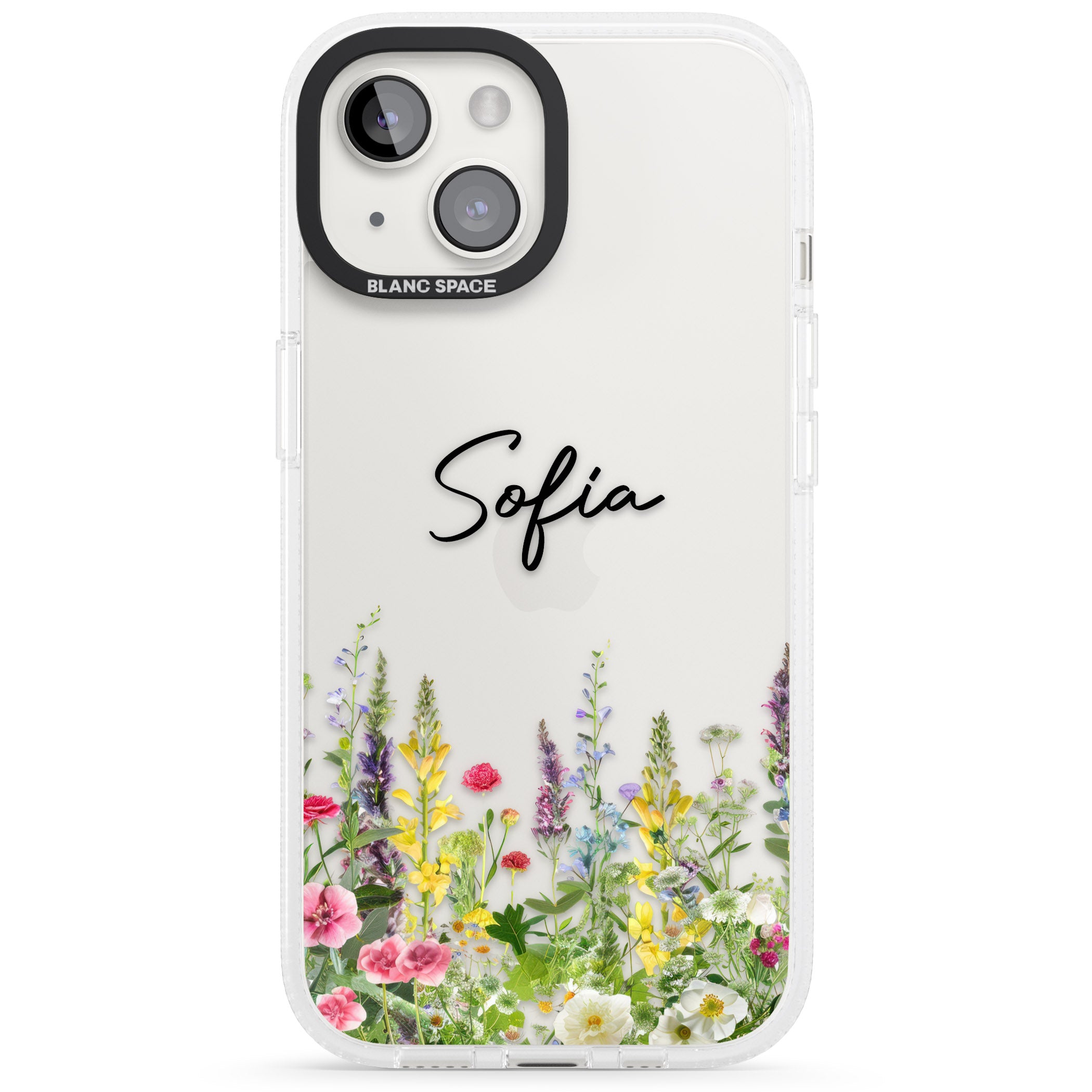 Personalised Garden Wildfowers iPhone 15 / 14 / 13 Clear Case Impact Air - Blanc Space