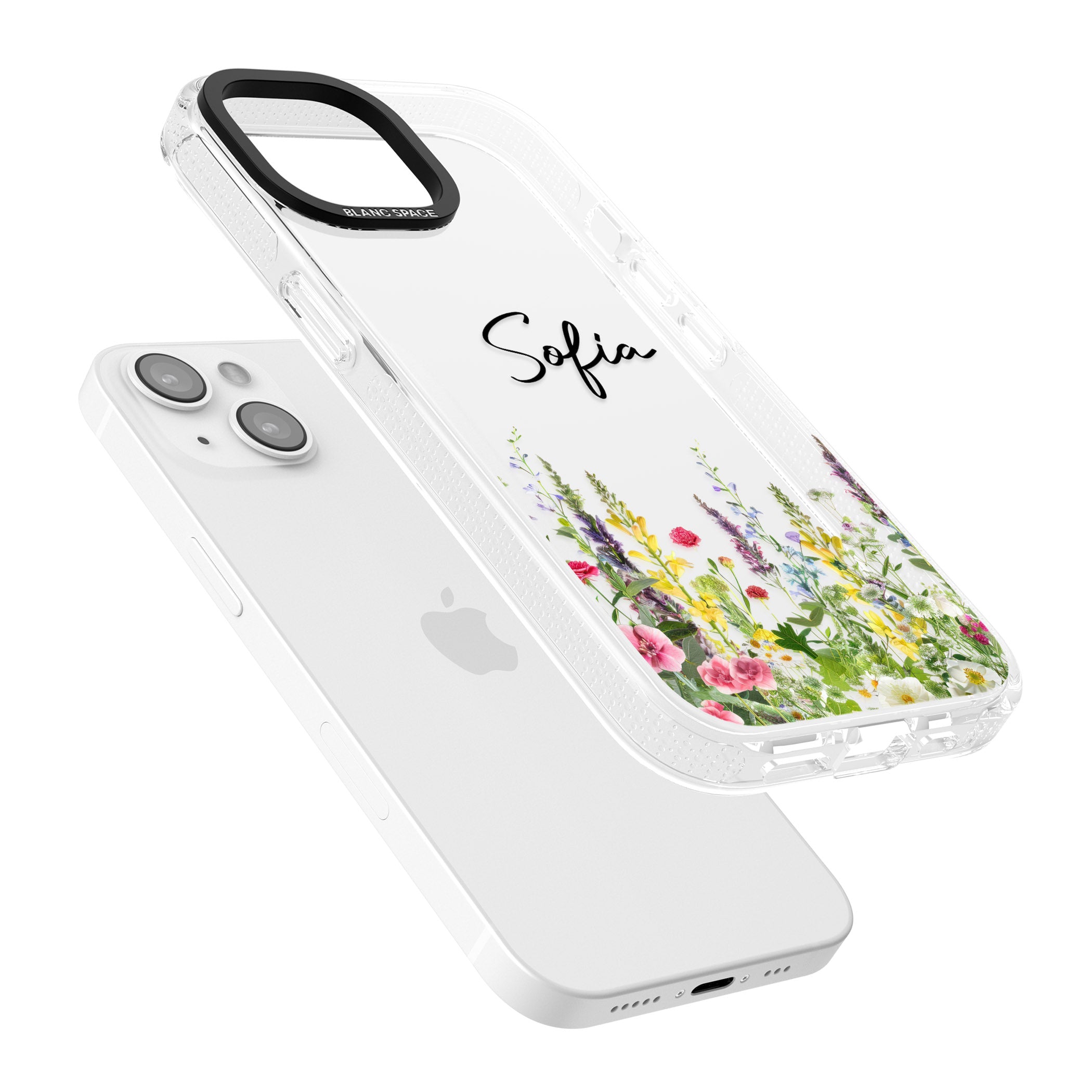 Personalised Garden Wildfowers iPhone 15 / 14 / 13 Clear Case Impact Air - Blanc Space