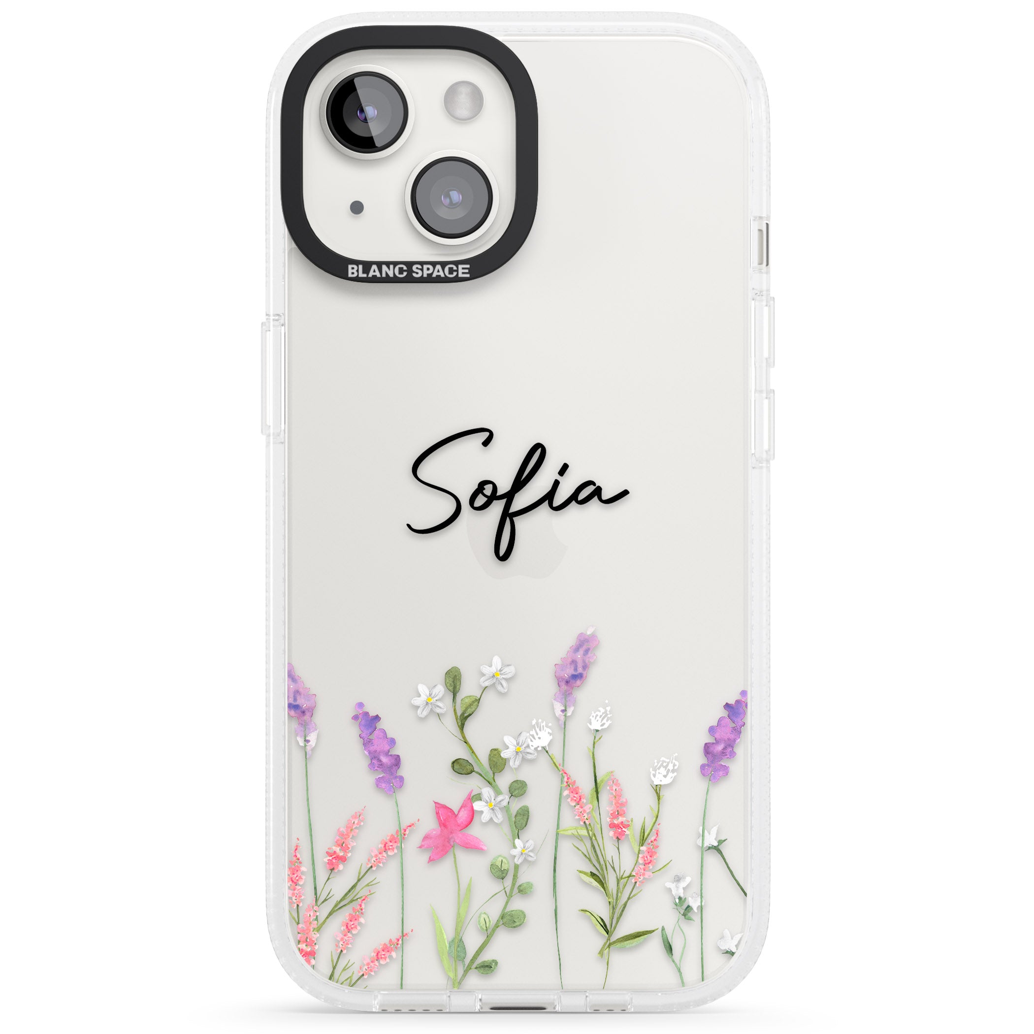 Personalised Lavender Wildflowers iPhone 15 / 14 / 13 Clear Case Impact Air - Blanc Space