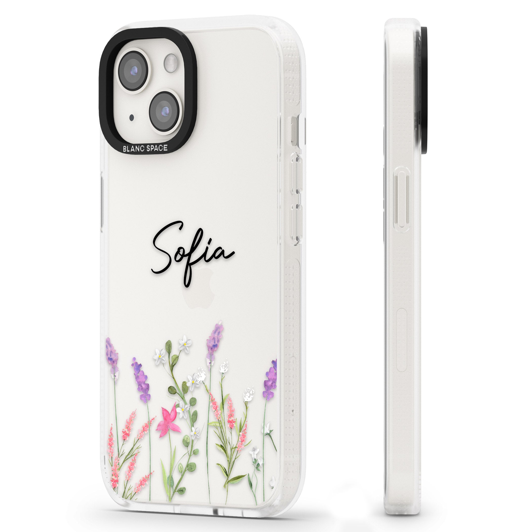 Personalised Lavender Wildflowers iPhone 15 / 14 / 13 Clear Case Impact Air - Blanc Space