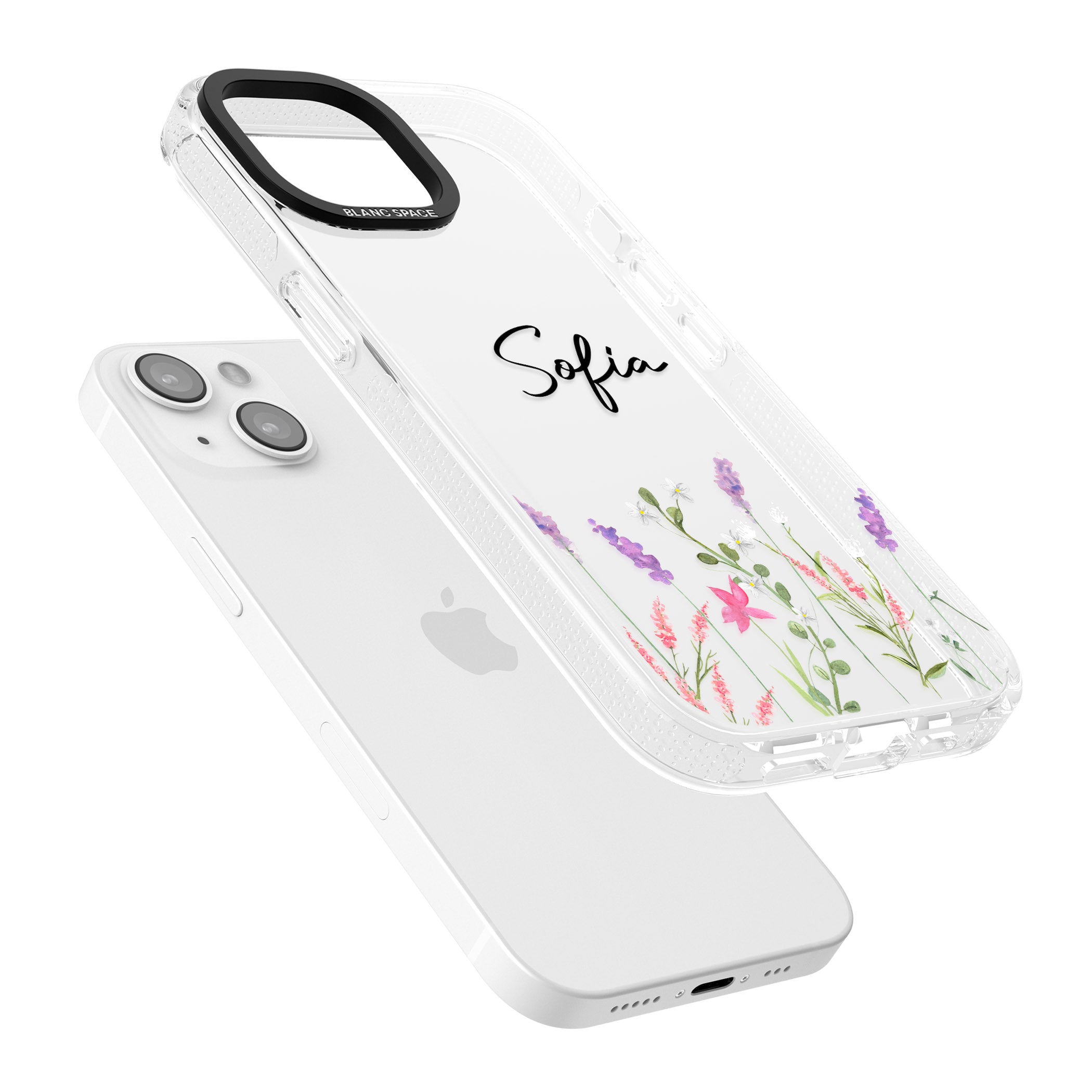 Personalised Lavender Wildflowers iPhone 15 / 14 / 13 Clear Case Impact Air - Blanc Space