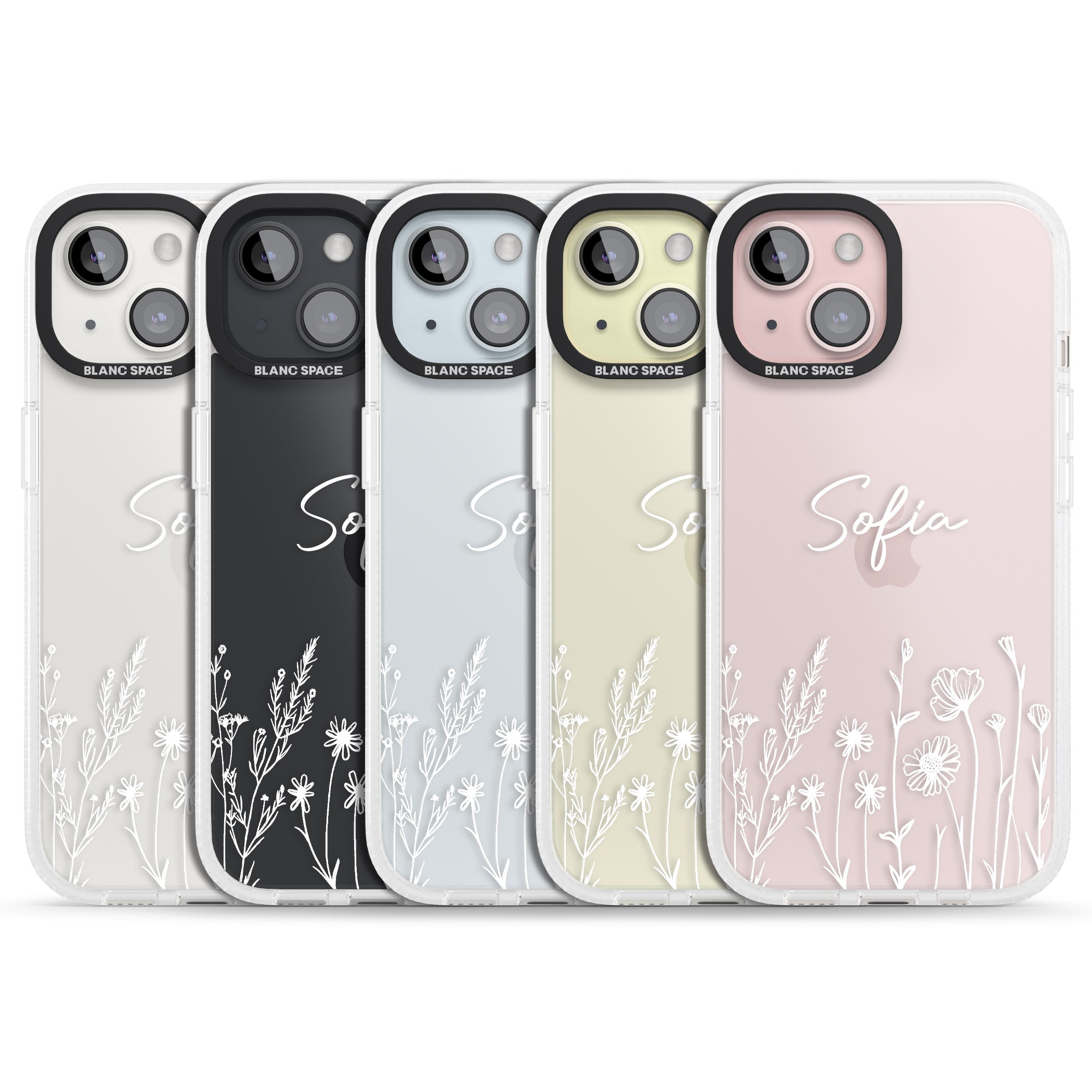 Personalised White Wildflowers iPhone 15 / 14 / 13 Clear Case Impact Air - Blanc Space