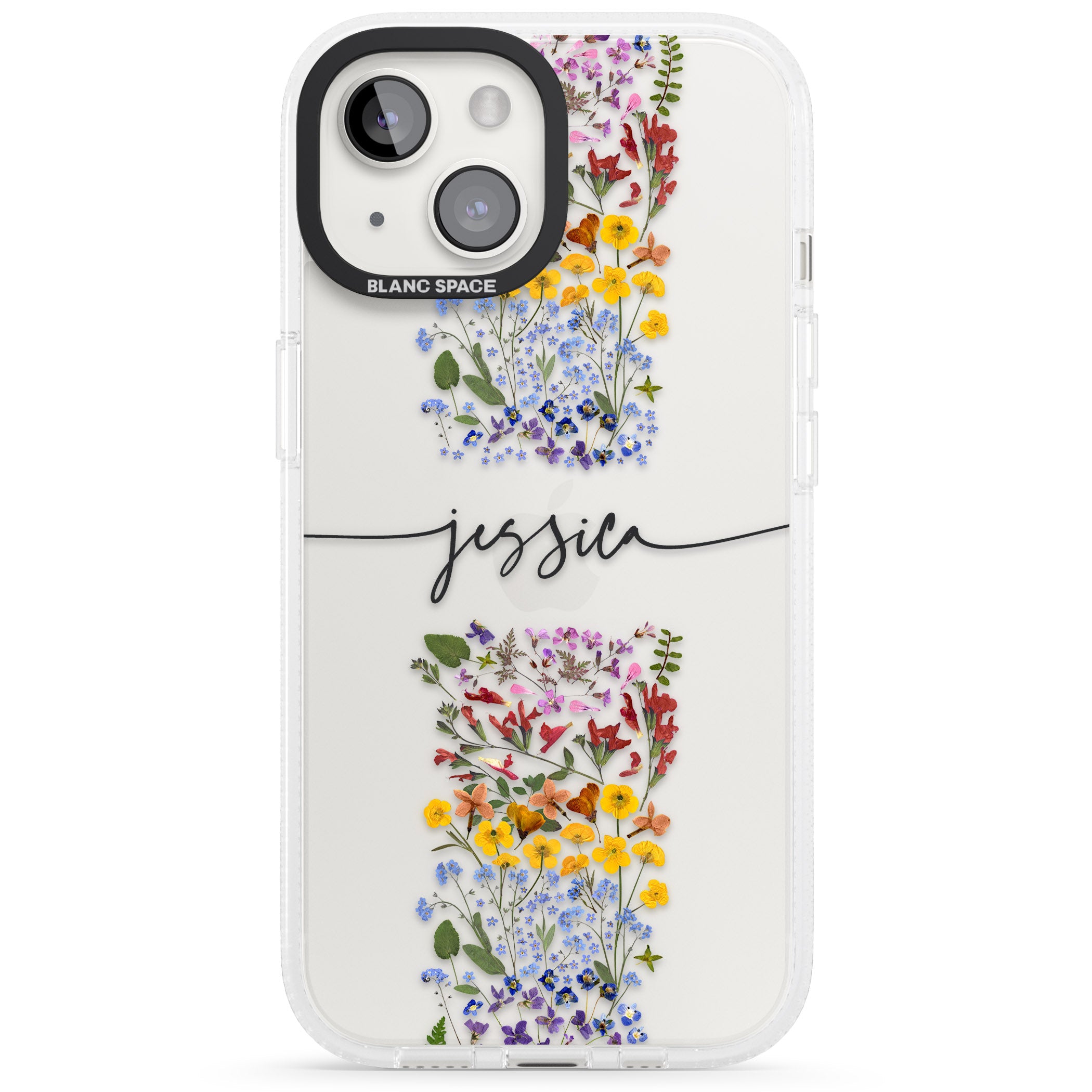 Personalised Wildflower Floral Stripe Personalised iPhone 15 / 14 / 13 Clear Case Impact Air - Blanc Space