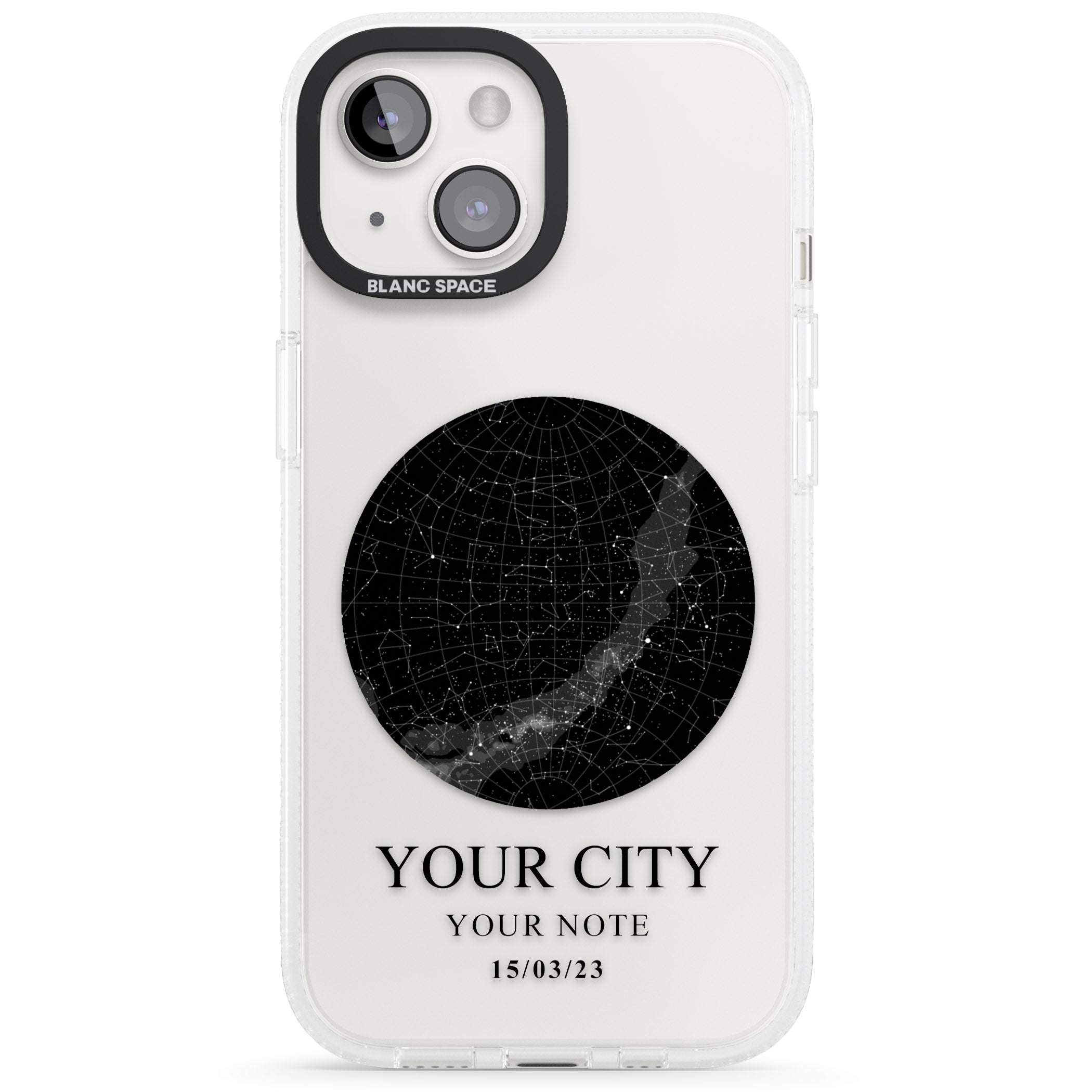 Personalised Star Map iPhone 15 / 14 / 13 Clear Case Impact Air - Blanc Space