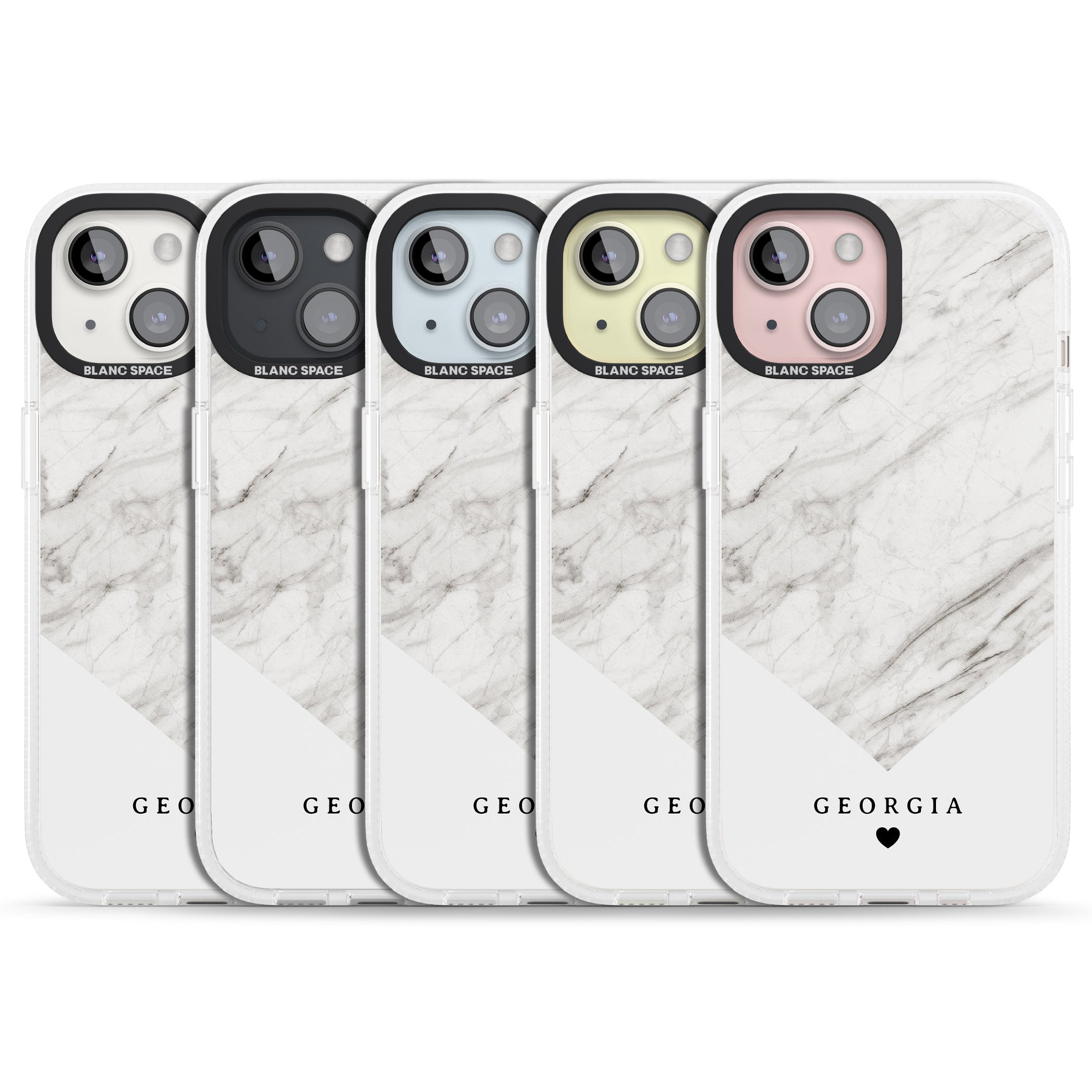 Personalised White Marble iPhone 15 / 14 / 13 Clear Case Impact Air - Blanc Space