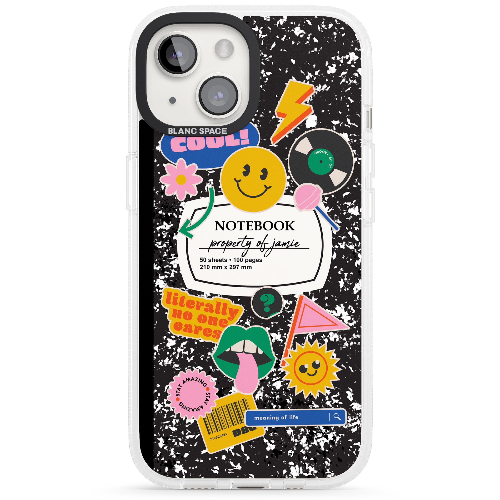 Personalised Notebook Cover with Stickers iPhone 15 / 14 / 13 Clear Case Impact Air - Blanc Space