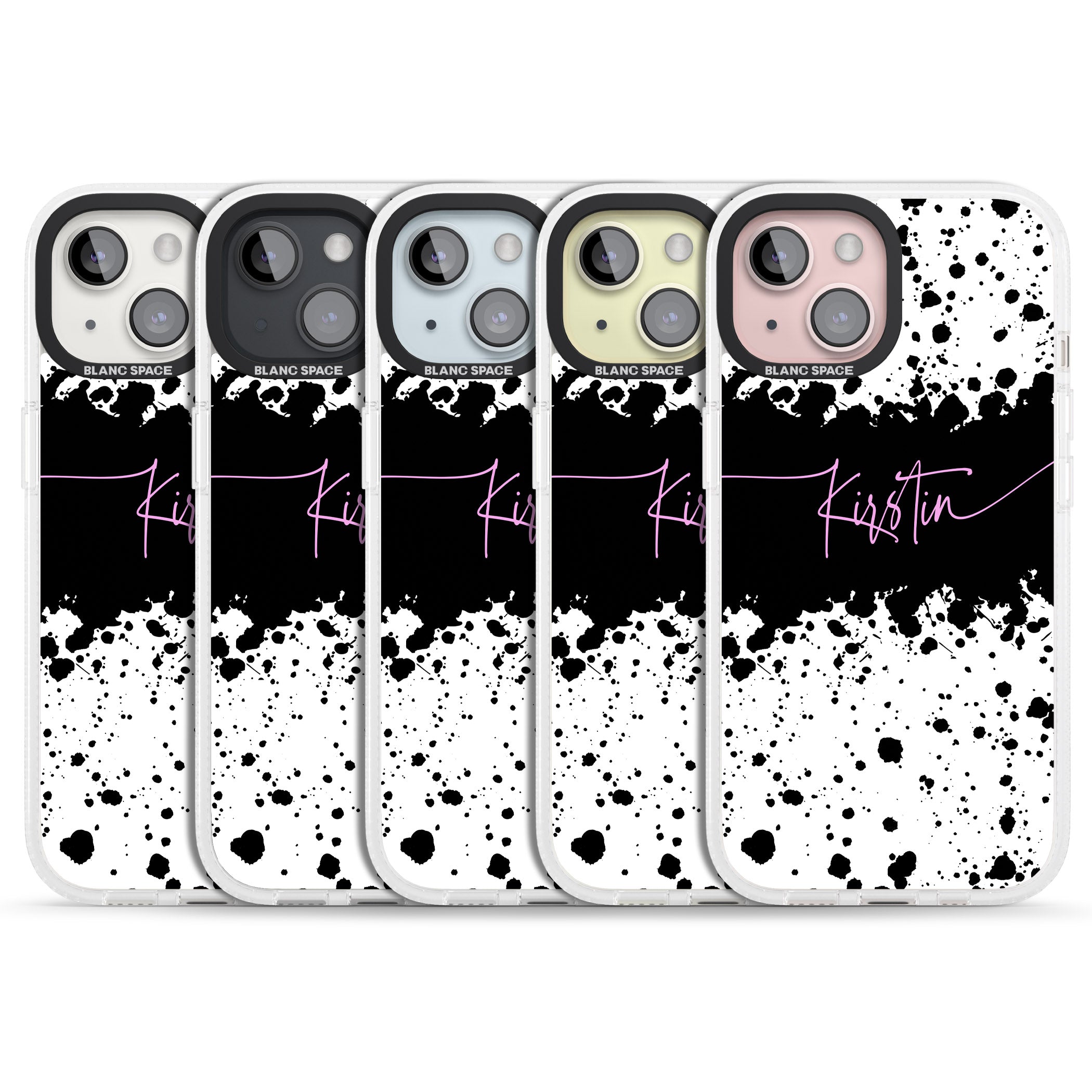 Personalised Black & White Paint Splatters iPhone 15 / 14 / 13 Clear Case Impact Air - Blanc Space