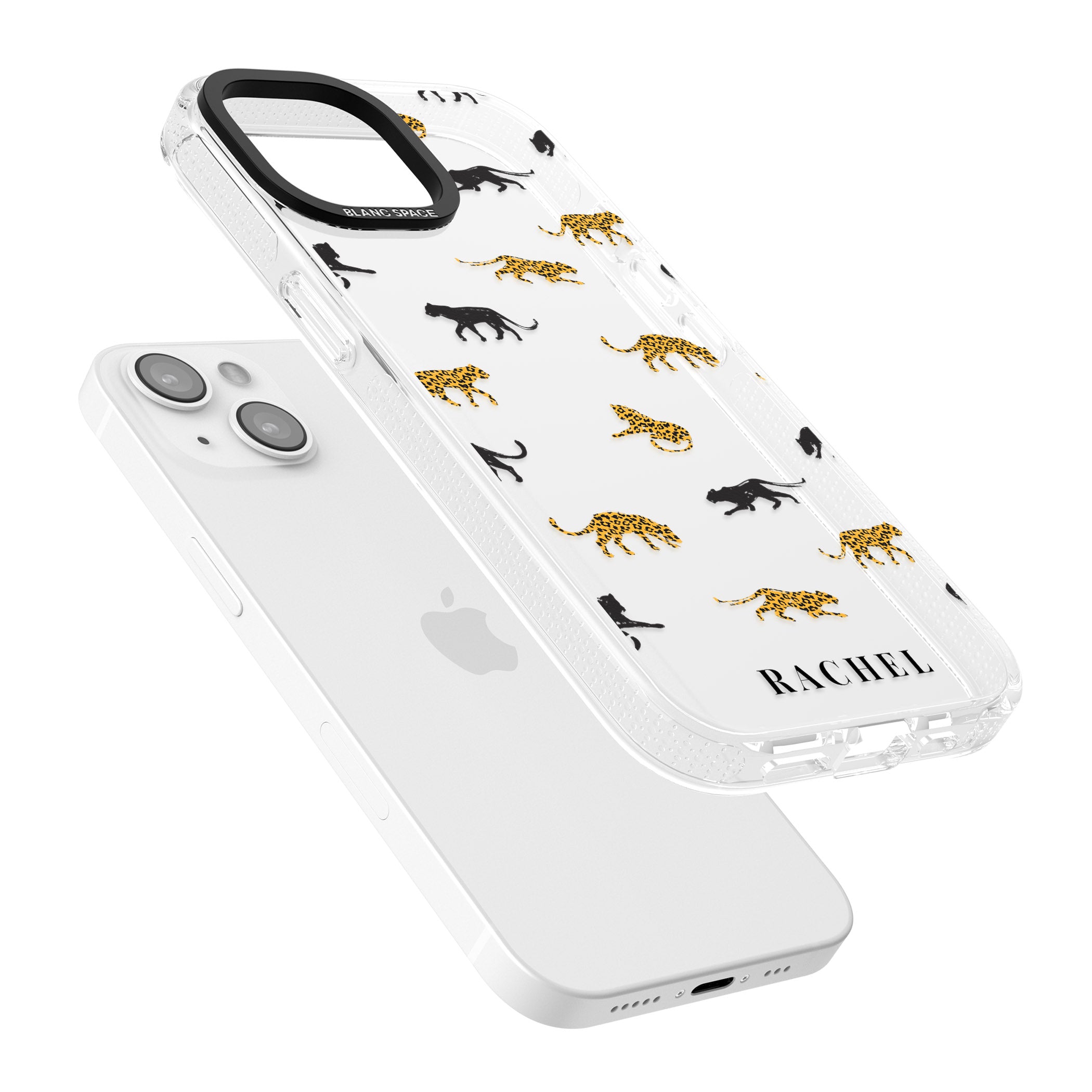 Personalised Jaguar Pattern on Transparent iPhone 15 / 14 / 13 Clear Case Impact Air - Blanc Space