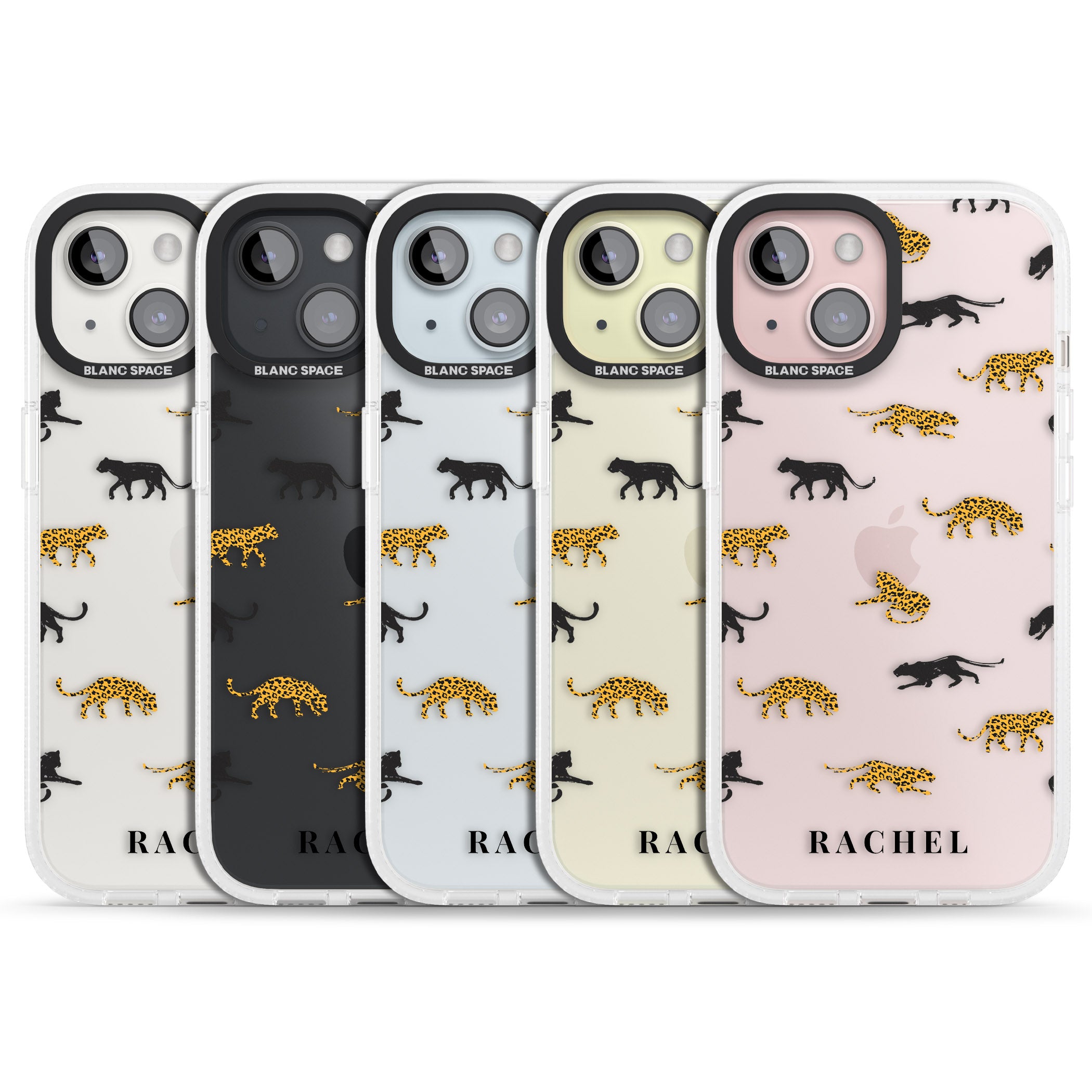 Personalised Jaguar Pattern on Transparent iPhone 15 / 14 / 13 Clear Case Impact Air - Blanc Space