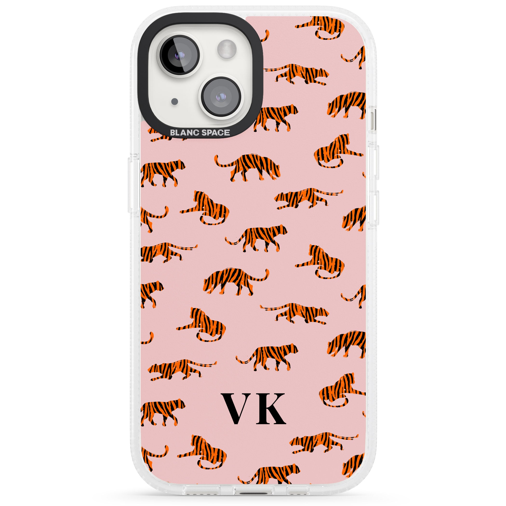 Personalised Safari Tiger Pattern on Pink iPhone 15 / 14 / 13 Clear Case Impact Air - Blanc Space