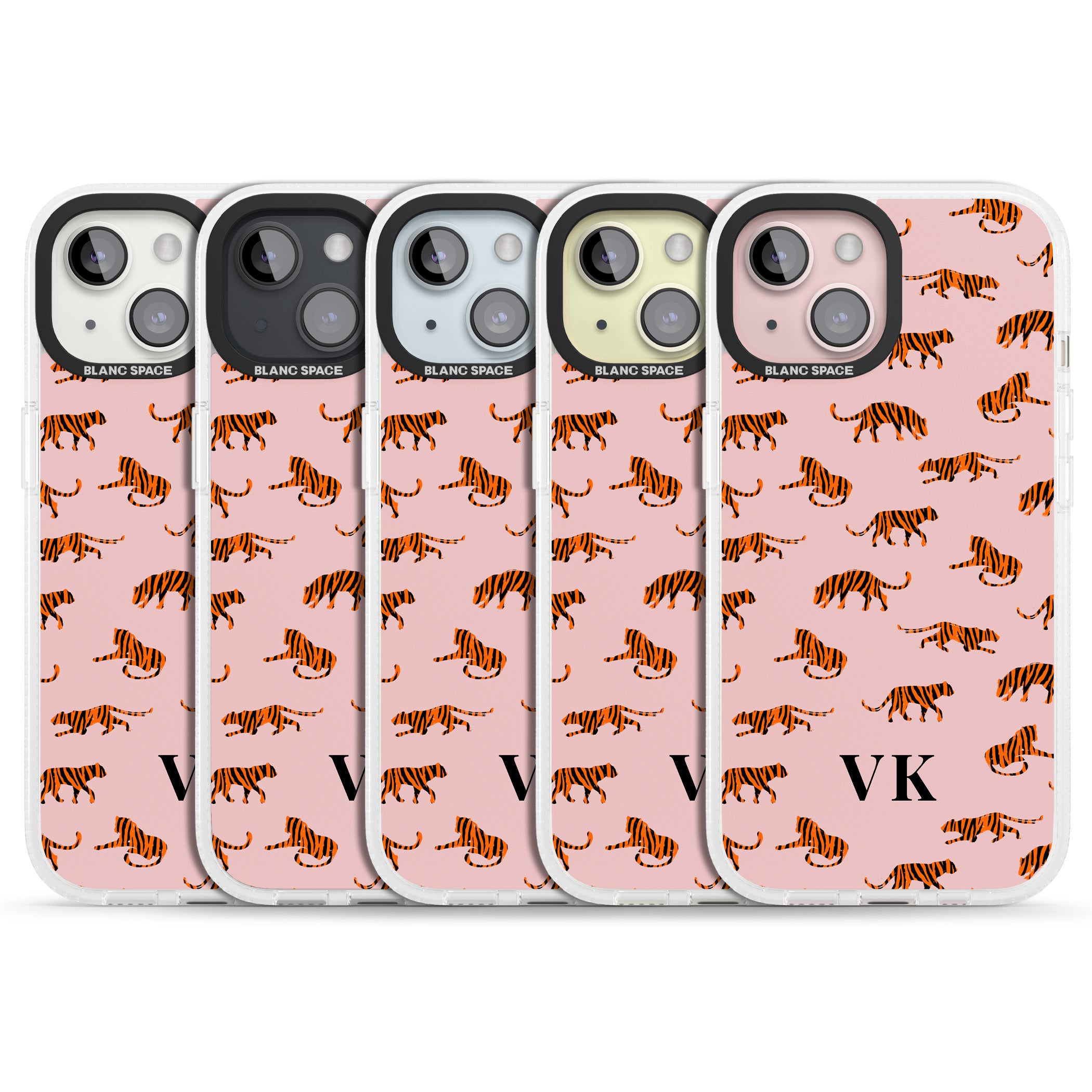 Personalised Safari Tiger Pattern on Pink iPhone 15 / 14 / 13 Clear Case Impact Air - Blanc Space