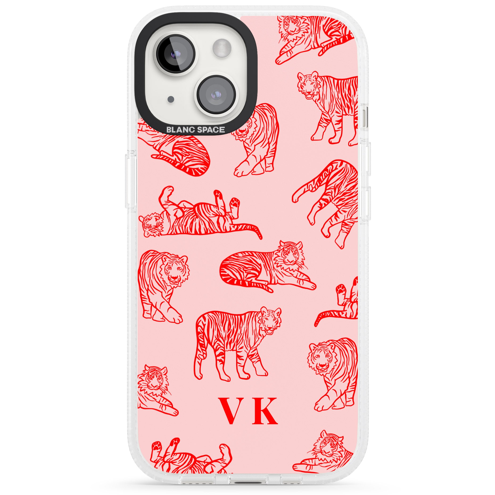 Personalised Red Tiger Outlines on Pink iPhone 15 / 14 / 13 Clear Case Impact Air - Blanc Space