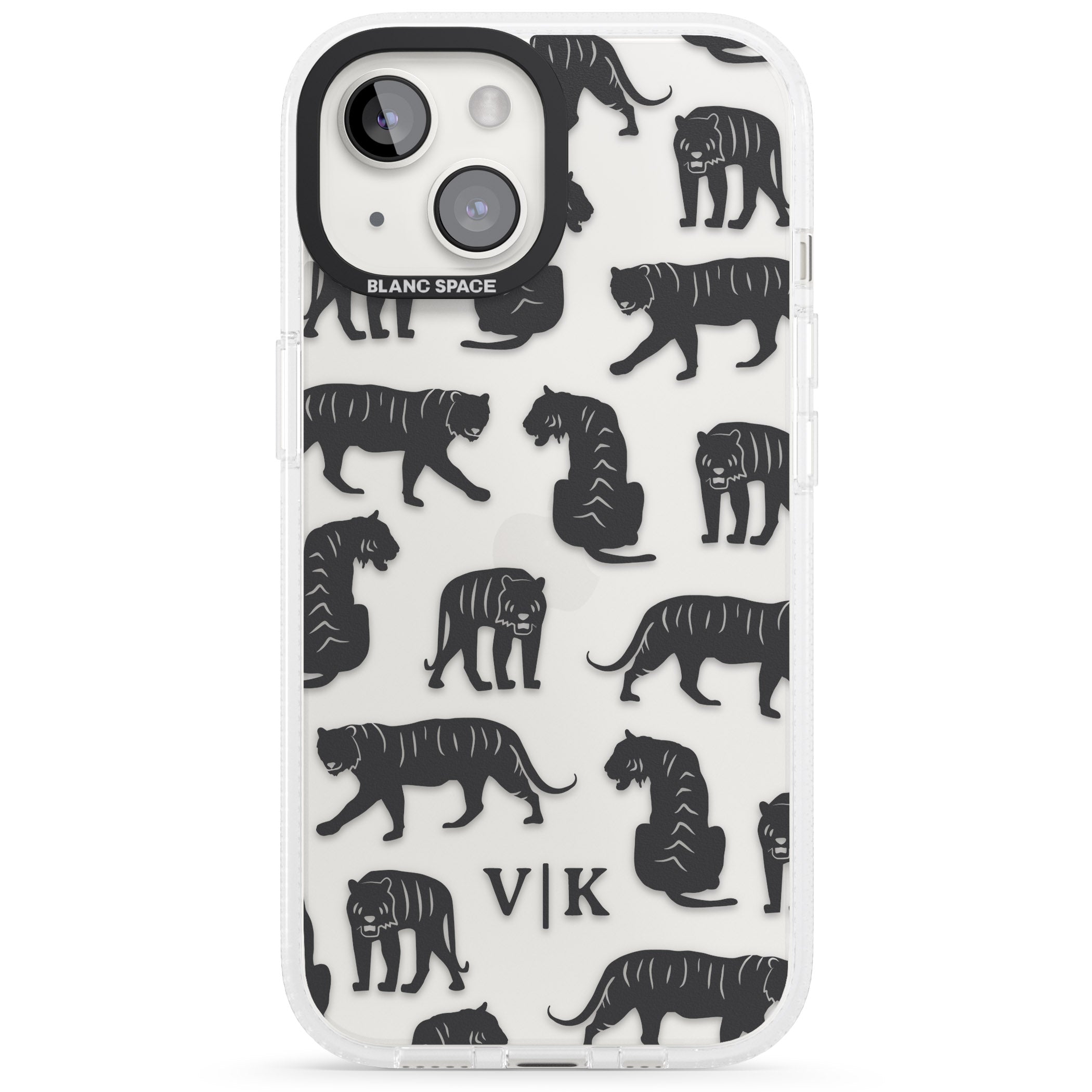 Personalised Tiger Silhouettes iPhone 15 / 14 / 13 Clear Case Impact Air - Blanc Space