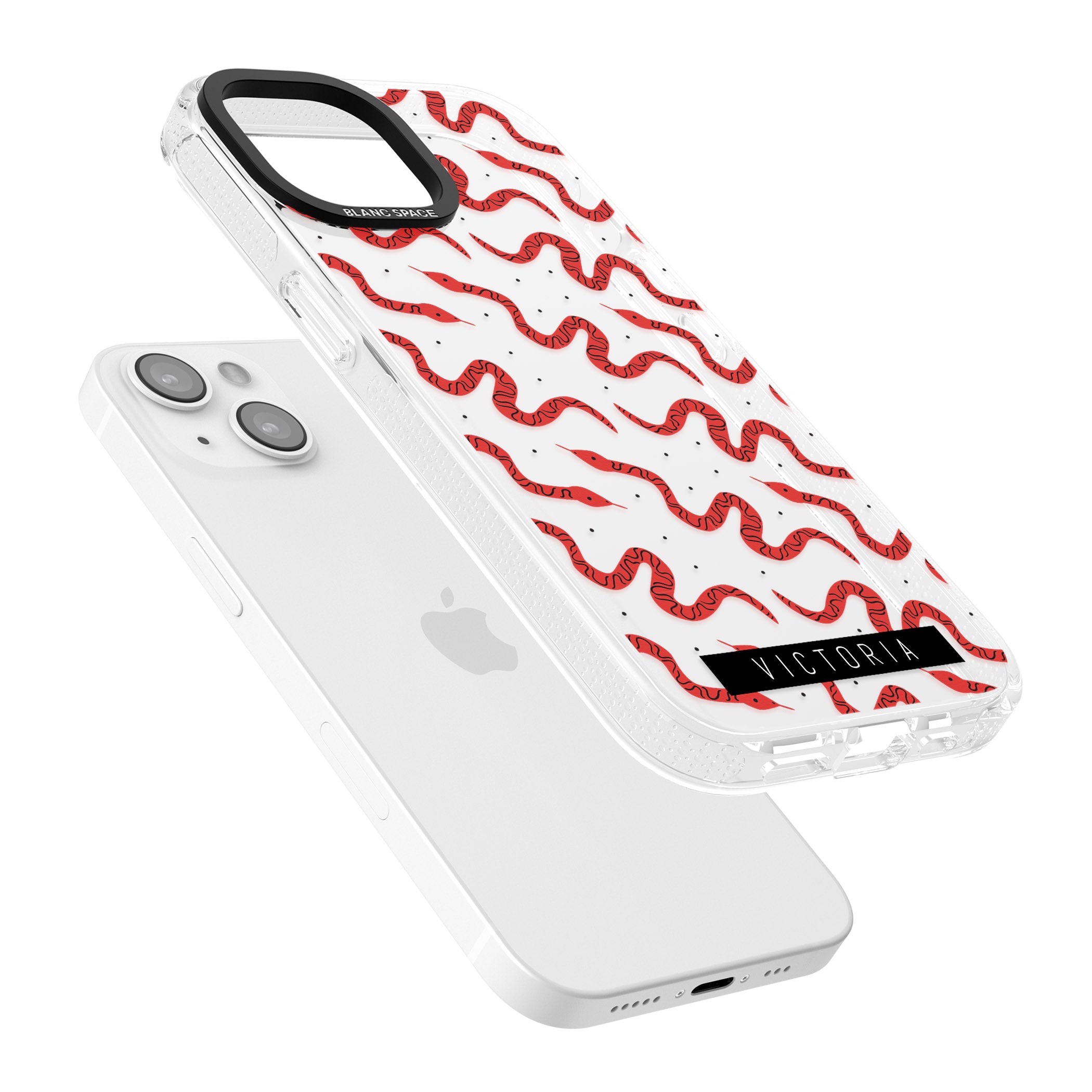 Personalised Snake Pattern iPhone 15 / 14 / 13 Clear Case Impact Air - Blanc Space