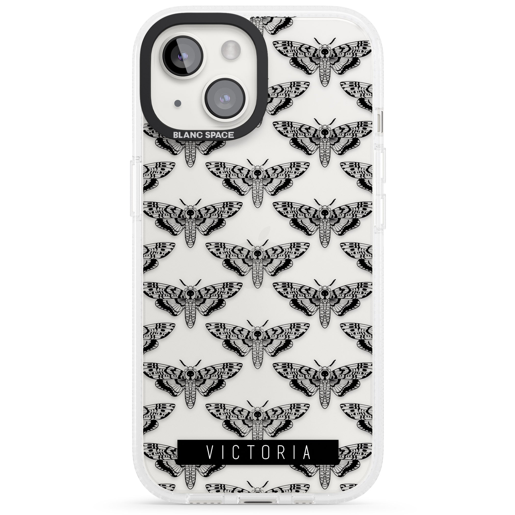 Personalised Hawk Moth Pattern iPhone 15 / 14 / 13 Clear Case Impact Air - Blanc Space