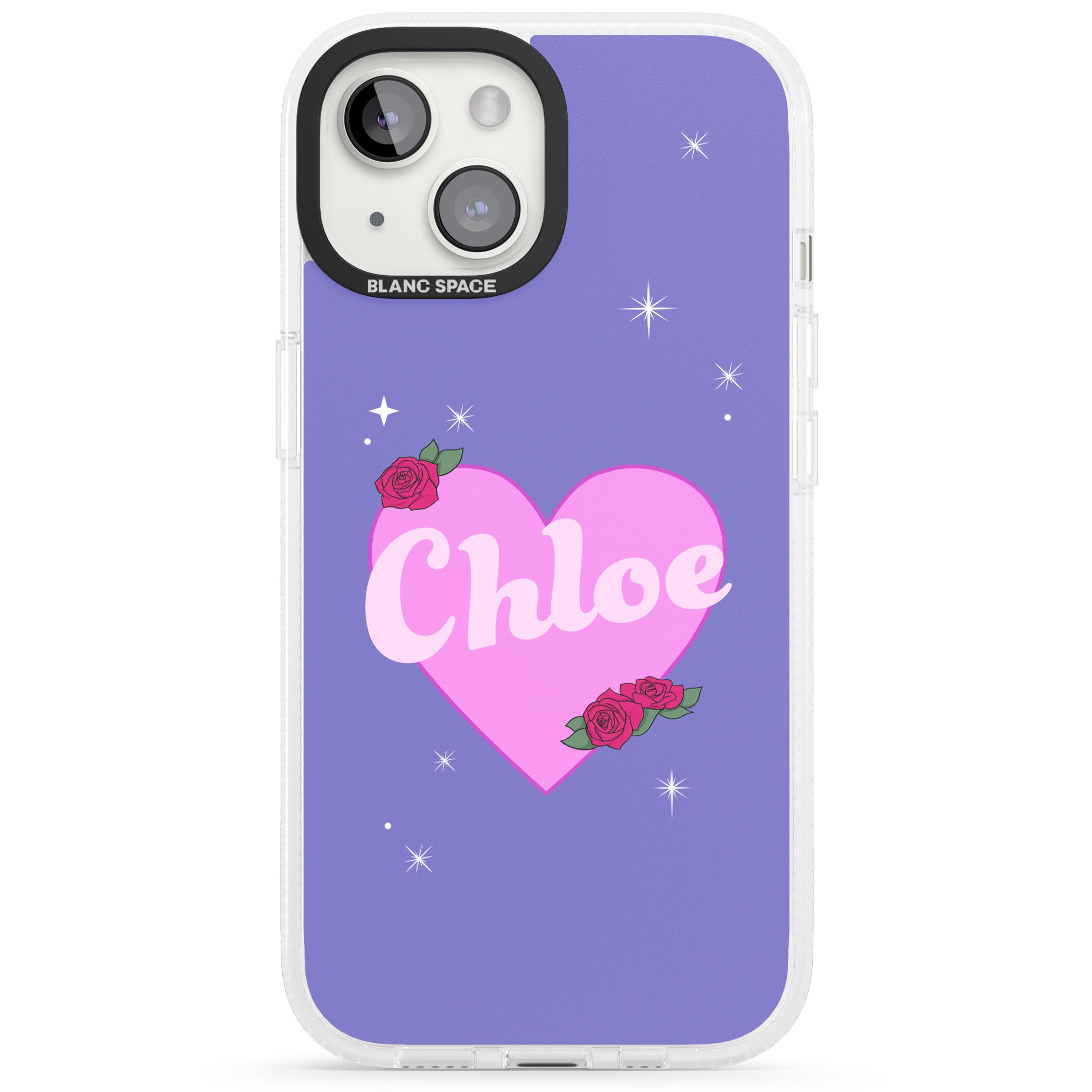 Personalised Glamorous Love Heart iPhone 15 / 14 / 13 Clear Case Impact Air - Blanc Space