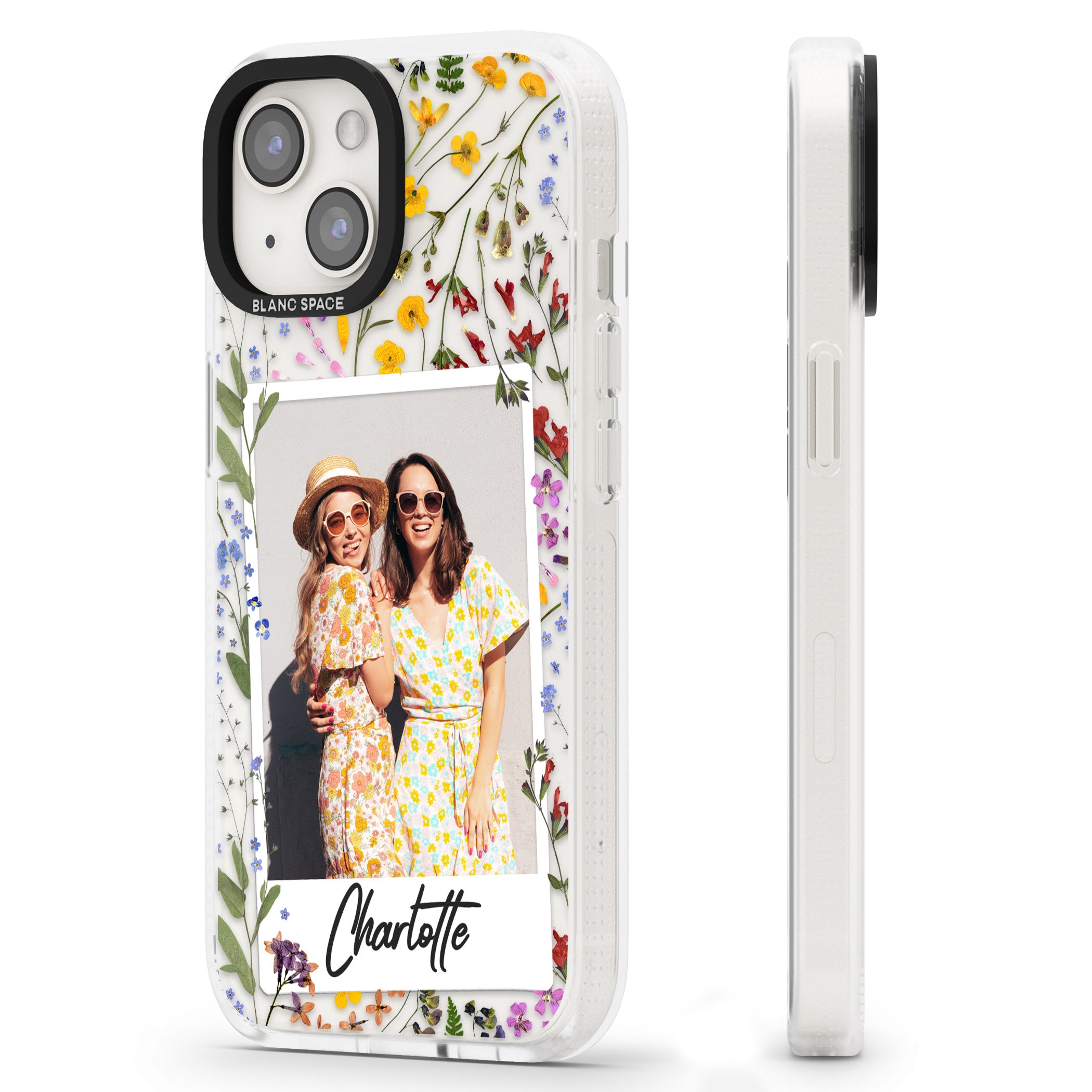 Personalised Wildflower Instant Photo iPhone 15 / 14 / 13 Clear Case Impact Air - Blanc Space