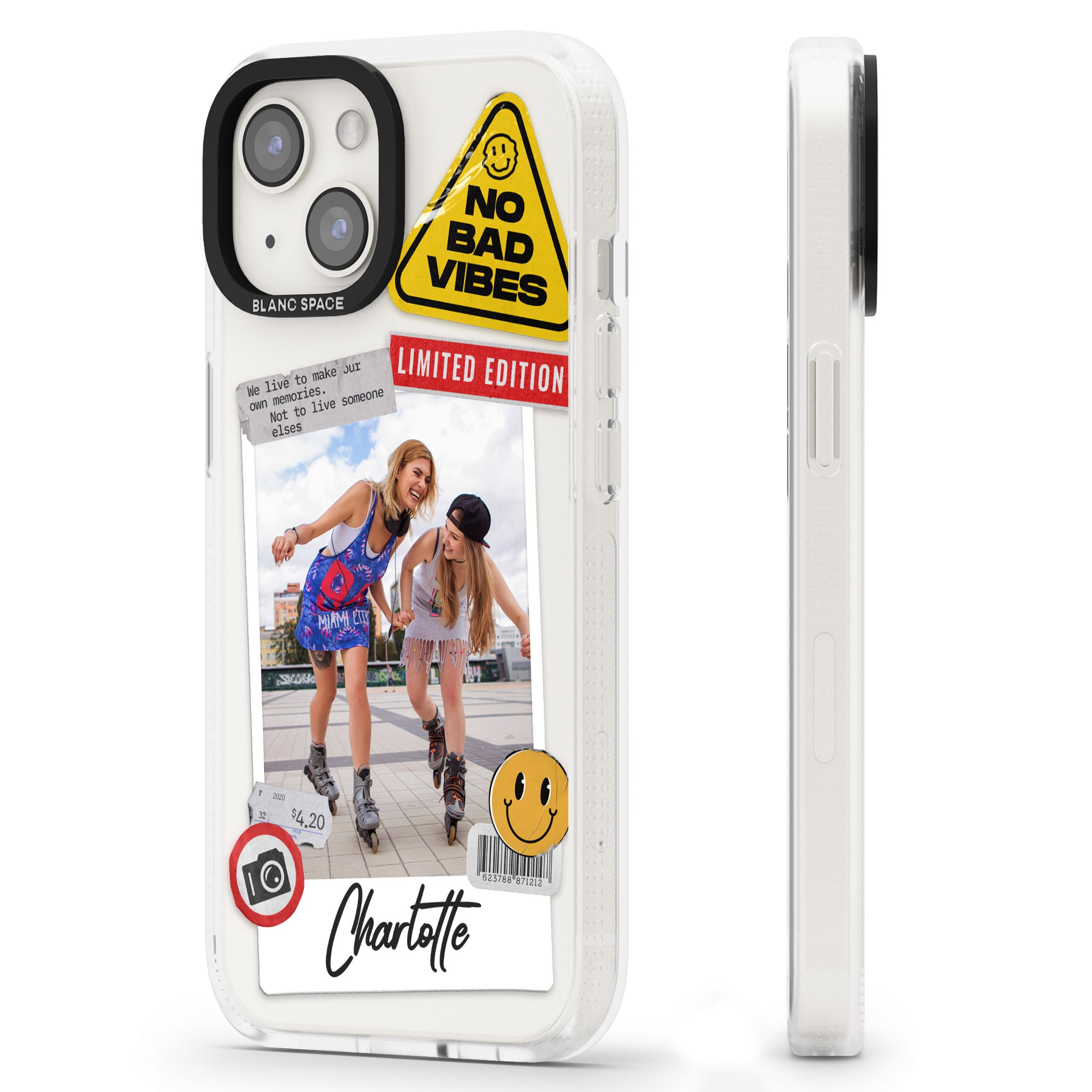 Personalised Sticker Mix Instant Photo iPhone 15 / 14 / 13 Clear Case Impact Air - Blanc Space