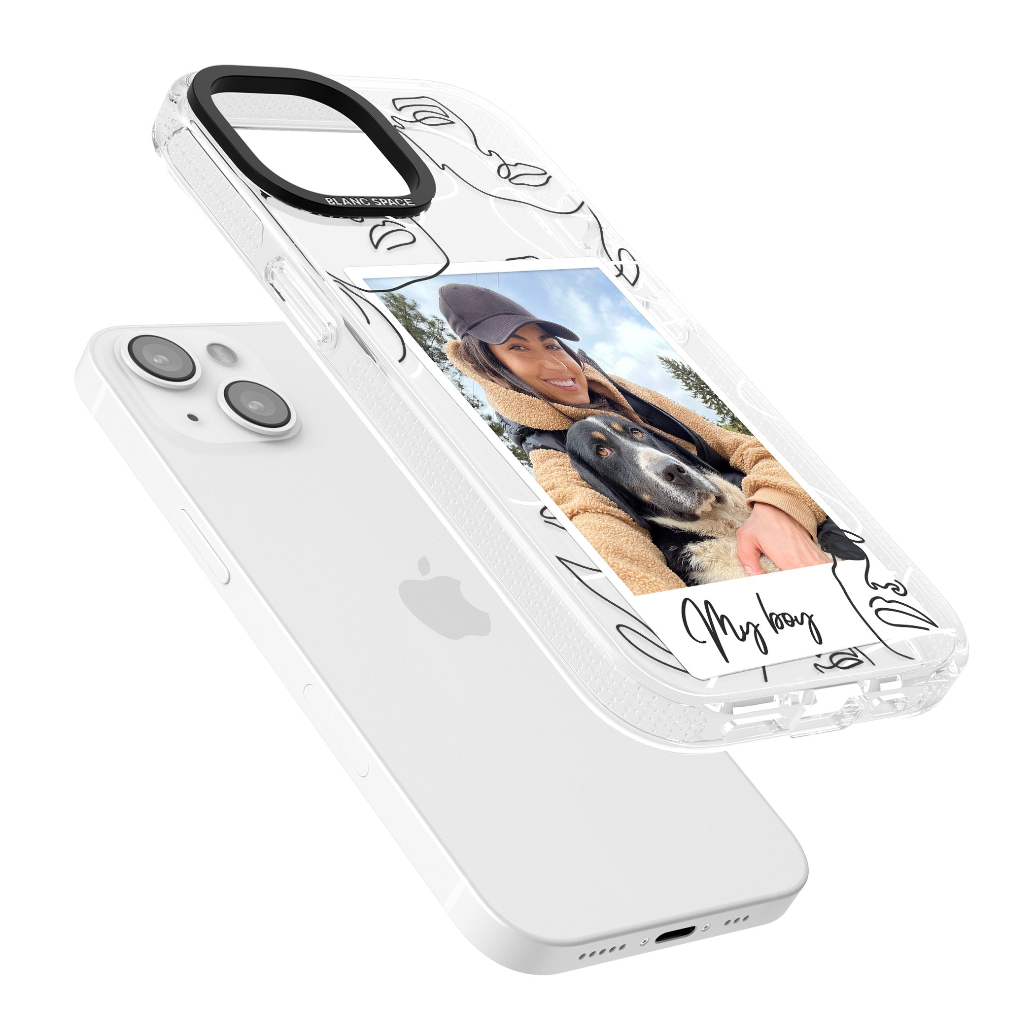 Personalised Abstract Faces Instant Photo iPhone 15 / 14 / 13 Clear Case Impact Air - Blanc Space