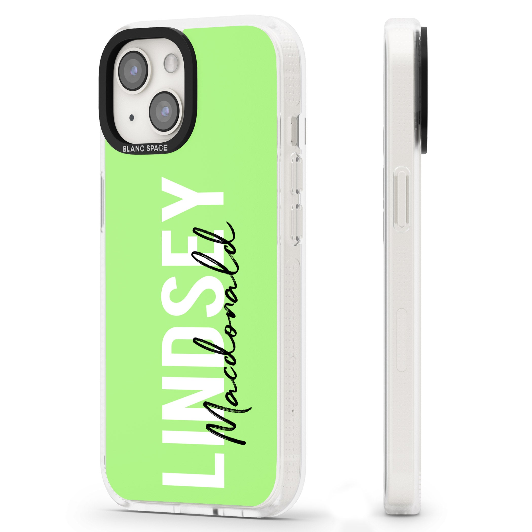 Personalised Bold Name: Lime iPhone 15 / 14 / 13 Clear Case Impact Air - Blanc Space