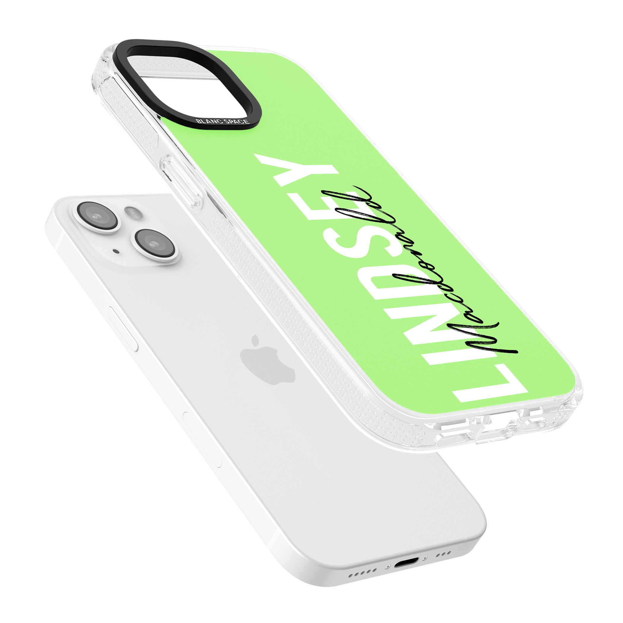 Personalised Bold Name: Lime iPhone 15 / 14 / 13 Clear Case Impact Air - Blanc Space