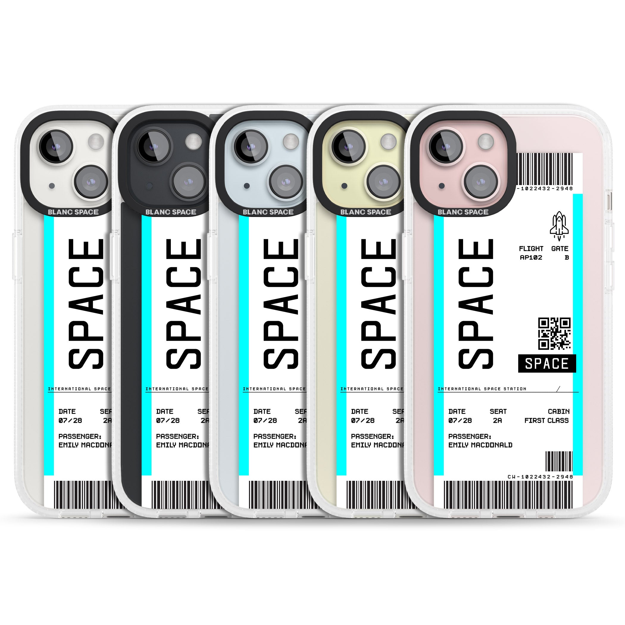 Personalised Space Space Travel Ticket iPhone 15 / 14 / 13 Clear Case Impact Air - Blanc Space