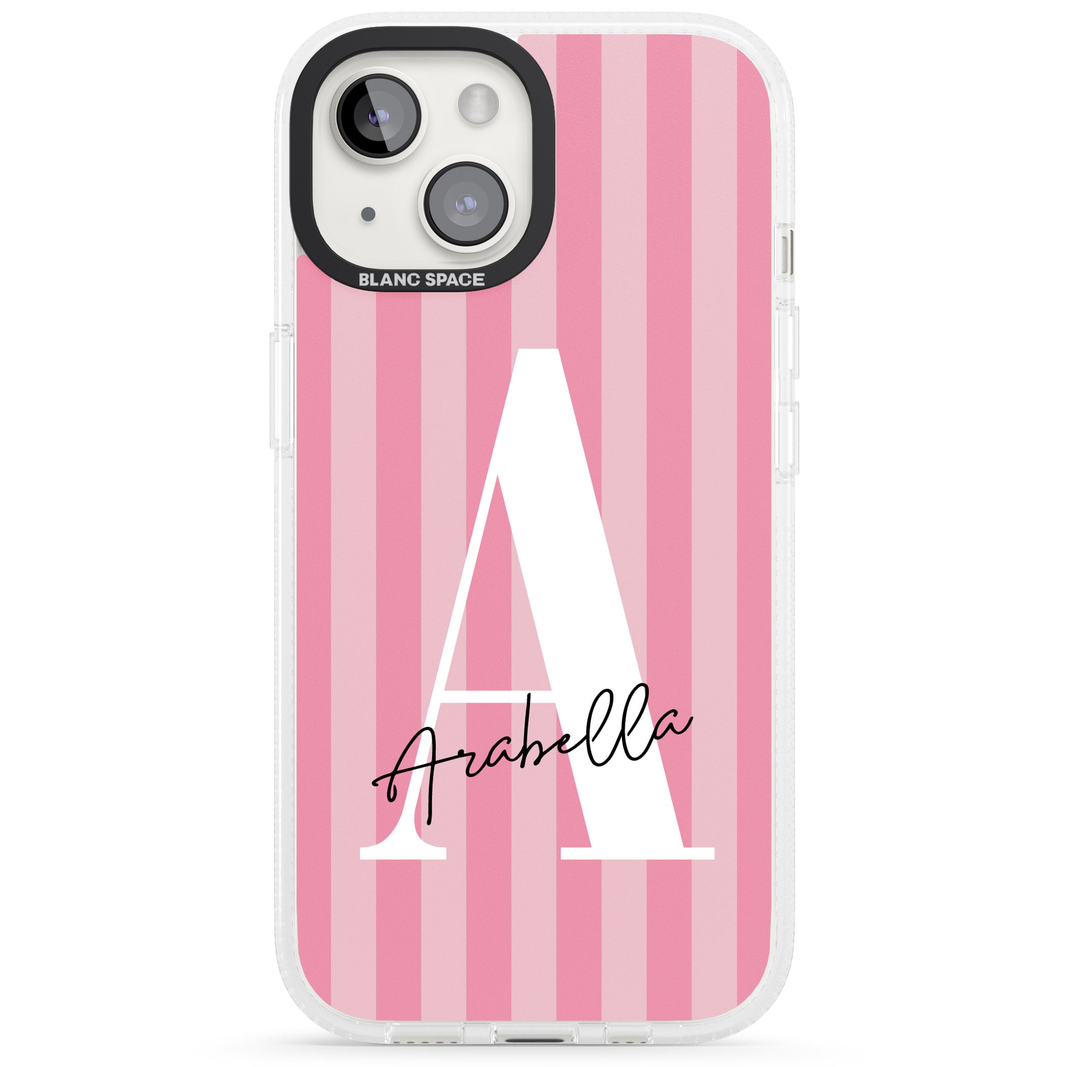 Personalised Pink on Pink Stripes iPhone 15 / 14 / 13 Clear Case Impact Air - Blanc Space