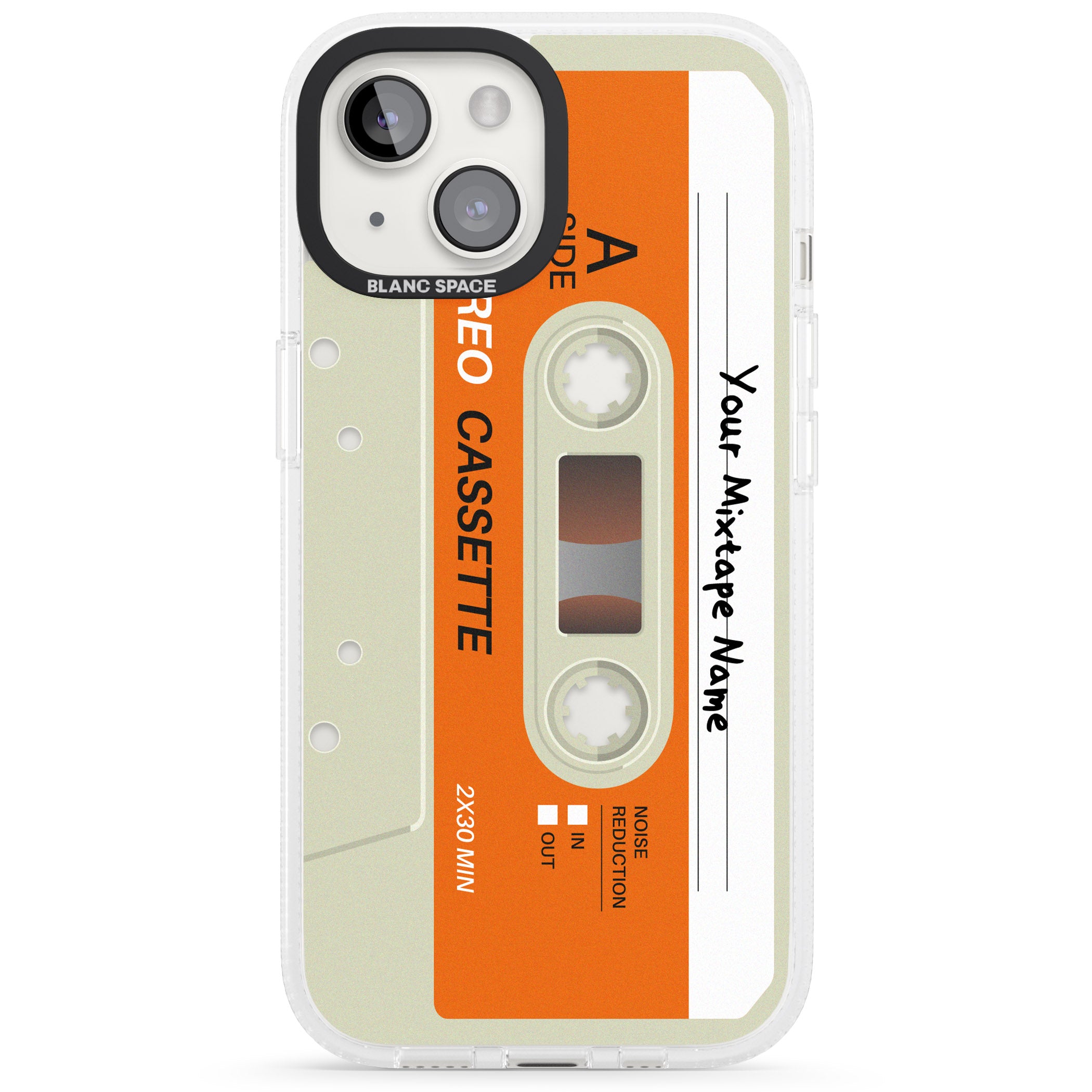 Personalised Classic Cassette iPhone 15 / 14 / 13 Clear Case Impact Air - Blanc Space