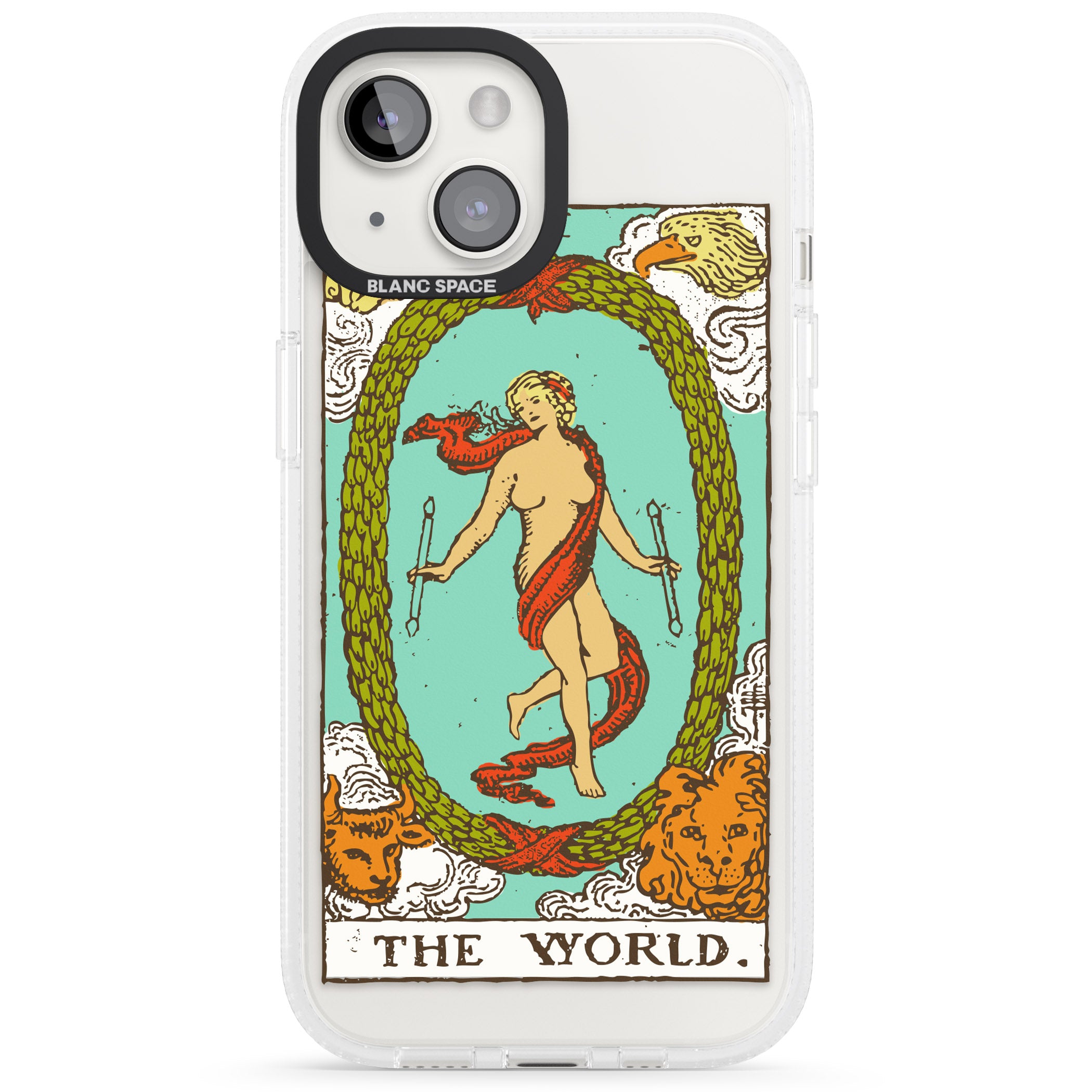 Personalised The World Tarot Card - Colour iPhone 15 / 14 / 13 Clear Case Impact Air - Blanc Space