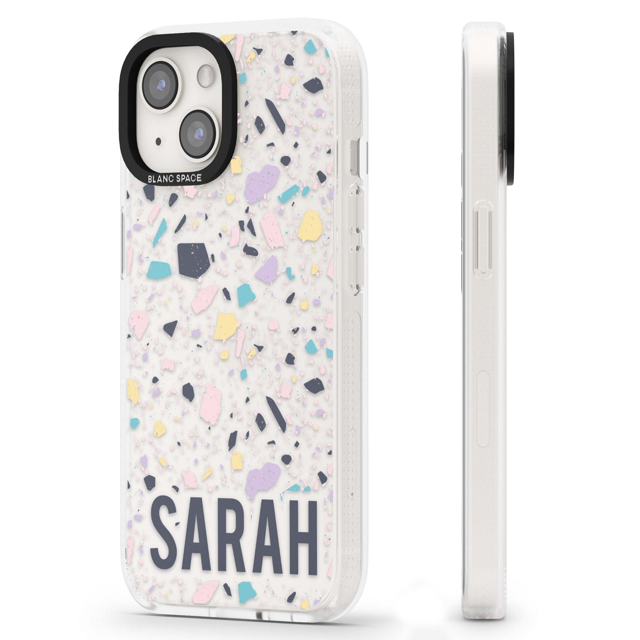 Personalised Terrazzo - Pink, Purple, Blue iPhone 15 / 14 / 13 Clear Case Impact Air - Blanc Space
