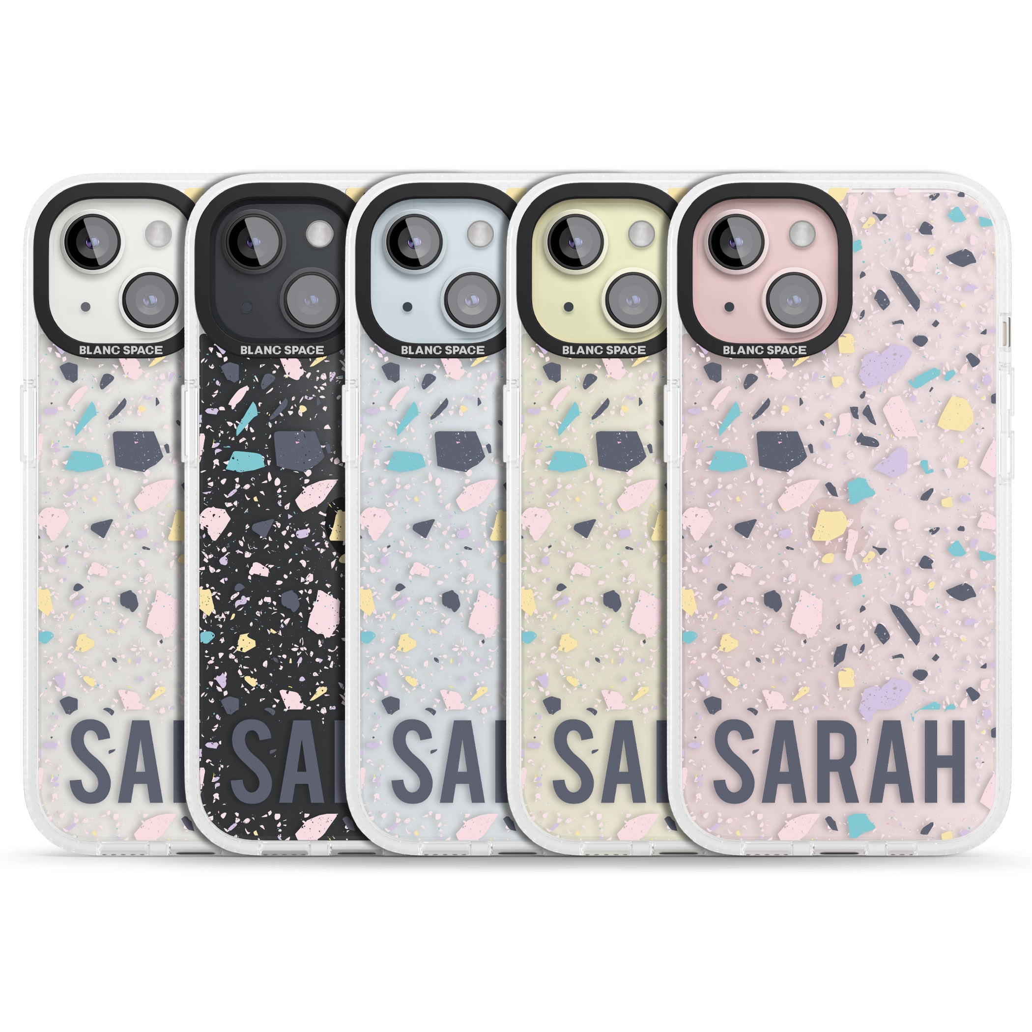 Personalised Terrazzo - Pink, Purple, Blue iPhone 15 / 14 / 13 Clear Case Impact Air - Blanc Space