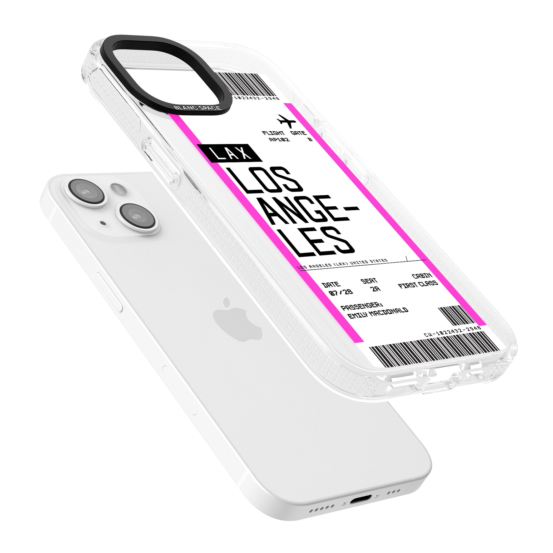 Personalised Los Angeles Boarding Pass iPhone 15 / 14 / 13 Clear Case Impact Air - Blanc Space