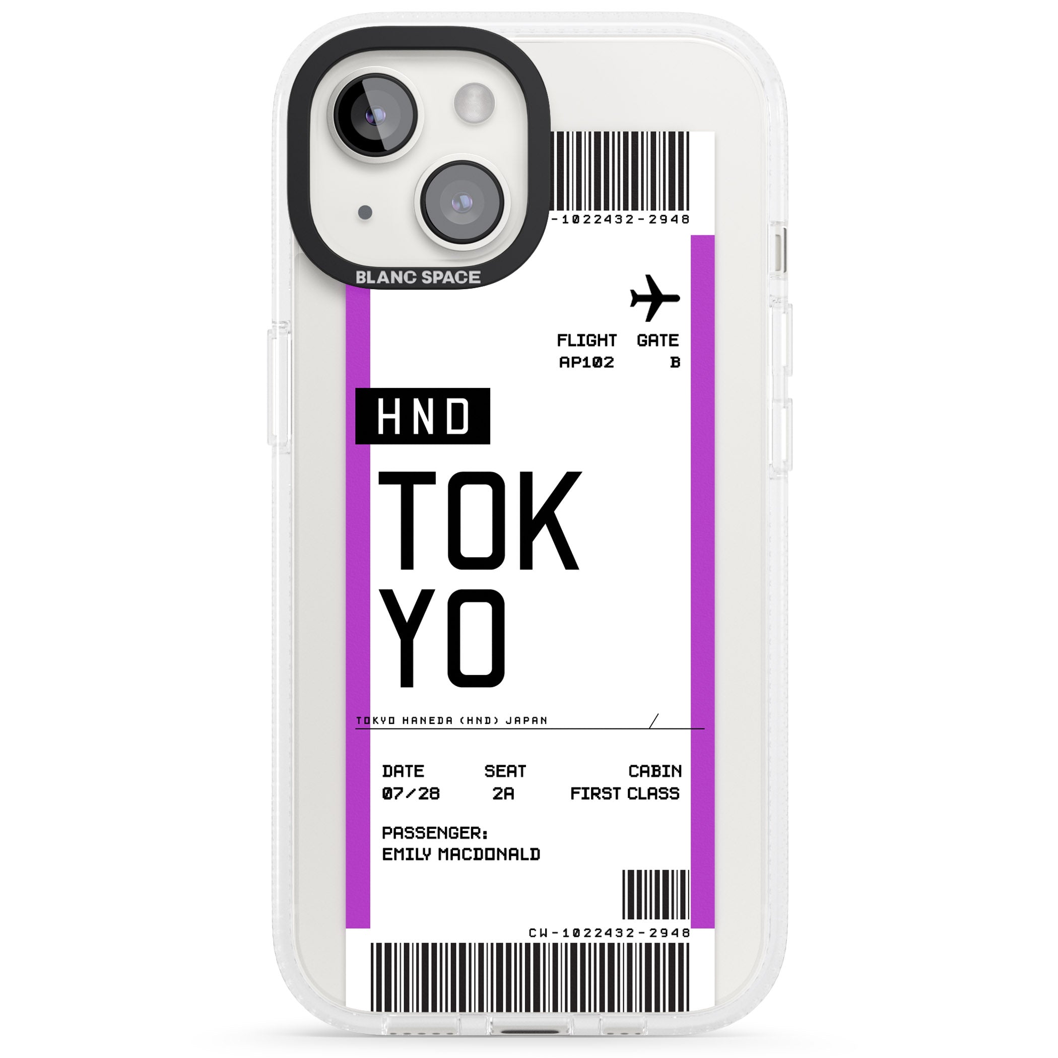 Personalised Tokyo Boarding Pass iPhone 15 / 14 / 13 Clear Case Impact Air - Blanc Space