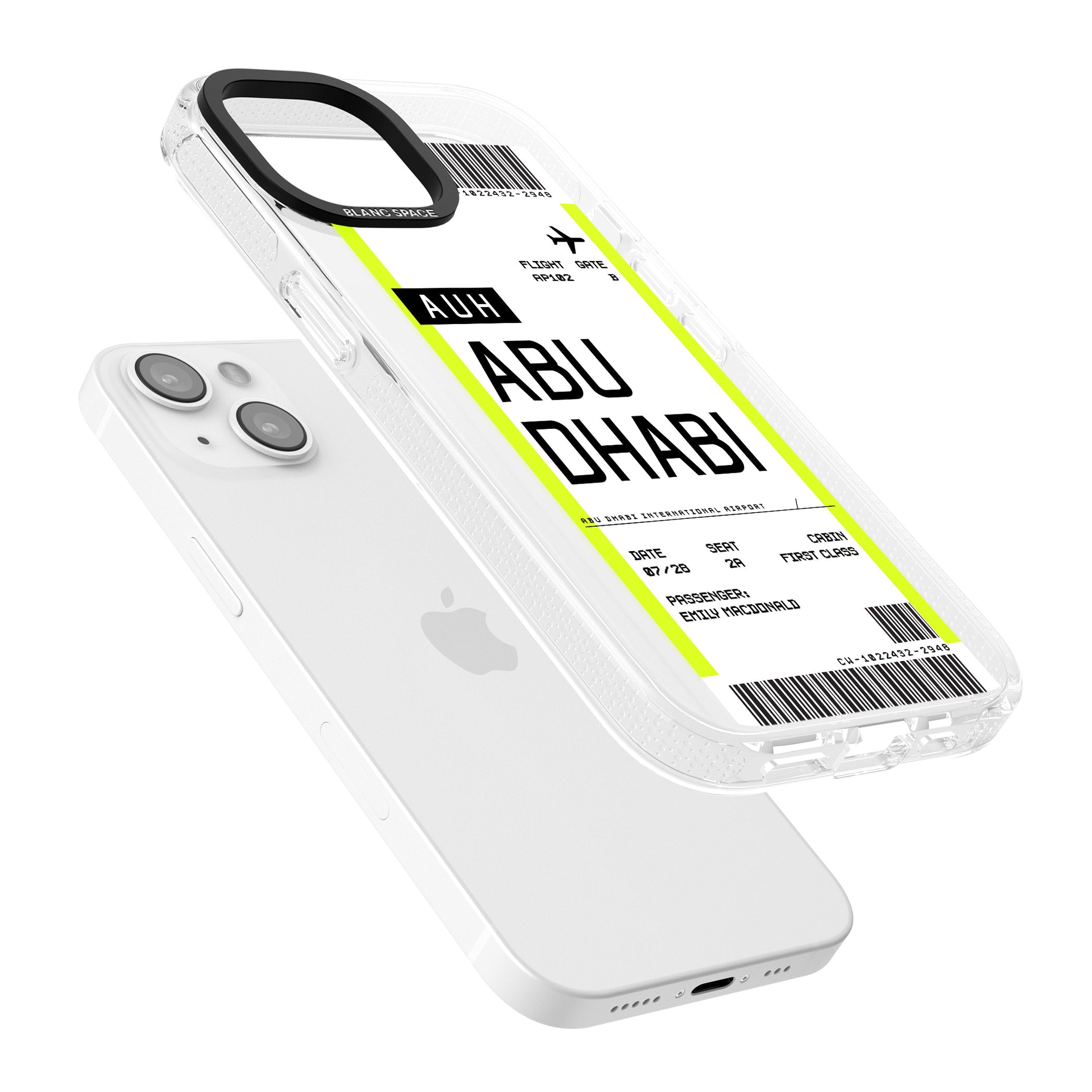 Personalised Abu Dhabi Boarding Pass iPhone 15 / 14 / 13 Clear Case Impact Air - Blanc Space