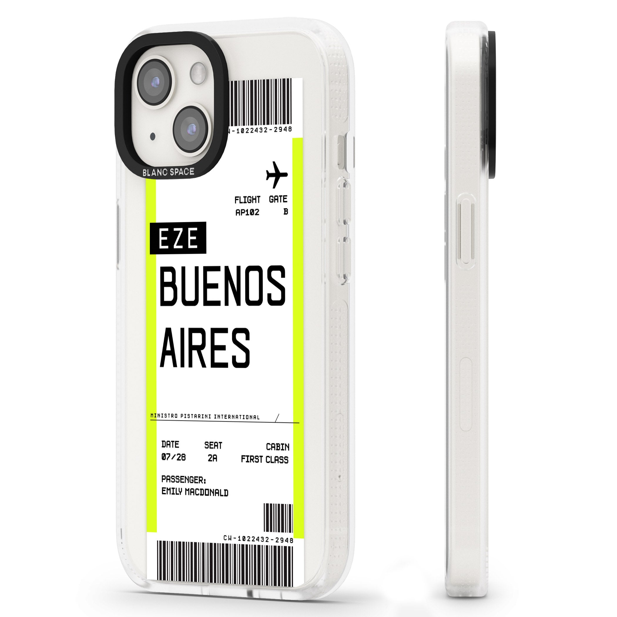 Personalised Buenos Aires Boarding Pass iPhone 15 / 14 / 13 Clear Case Impact Air - Blanc Space