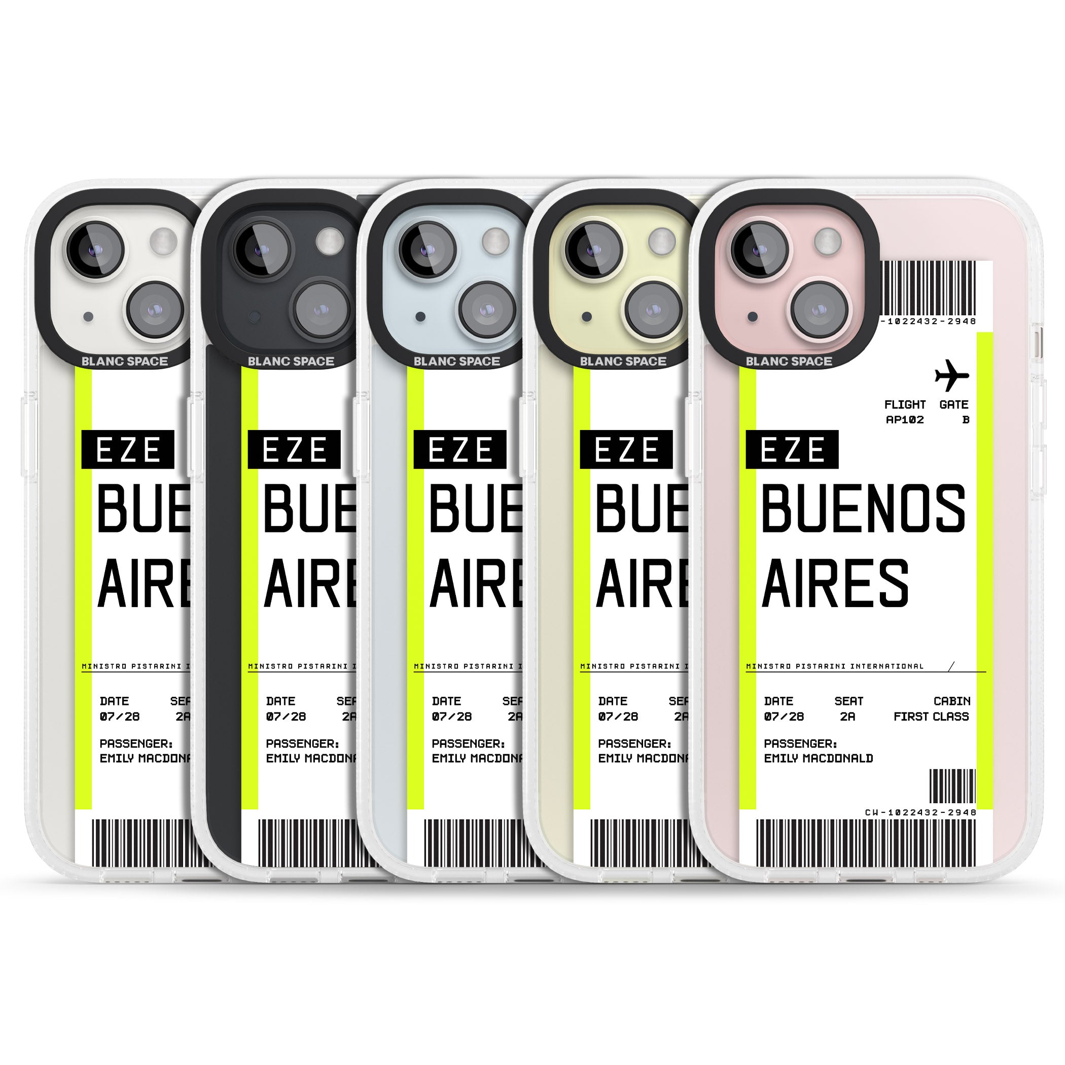 Personalised Buenos Aires Boarding Pass iPhone 15 / 14 / 13 Clear Case Impact Air - Blanc Space