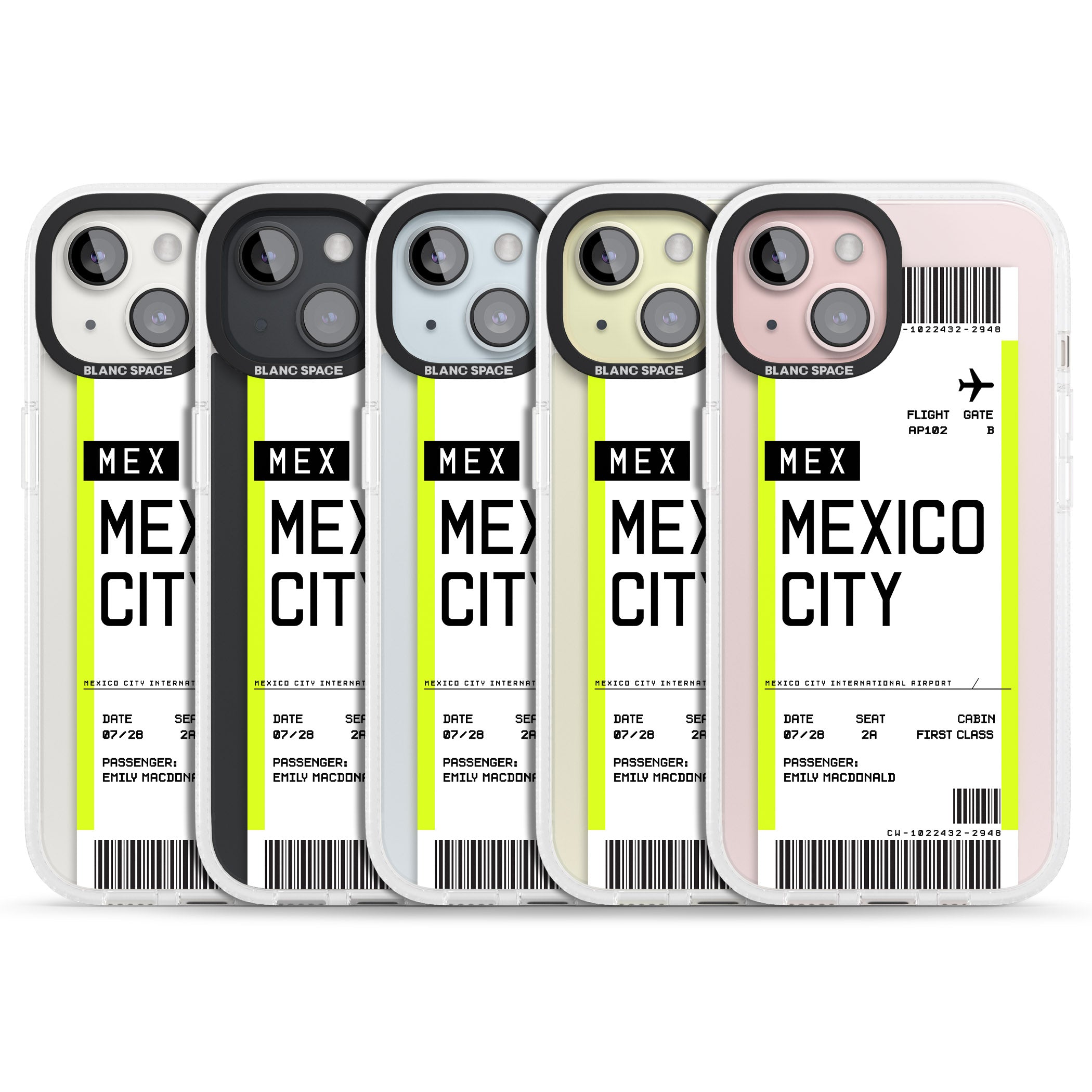 Personalised Mexico City Boarding Pass iPhone 15 / 14 / 13 Clear Case Impact Air - Blanc Space