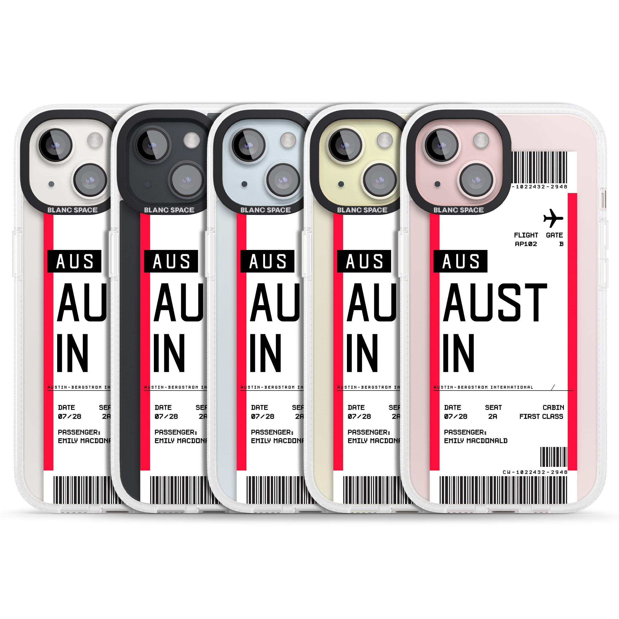 Personalised Austin Boarding Pass iPhone 15 / 14 / 13 Clear Case Impact Air - Blanc Space