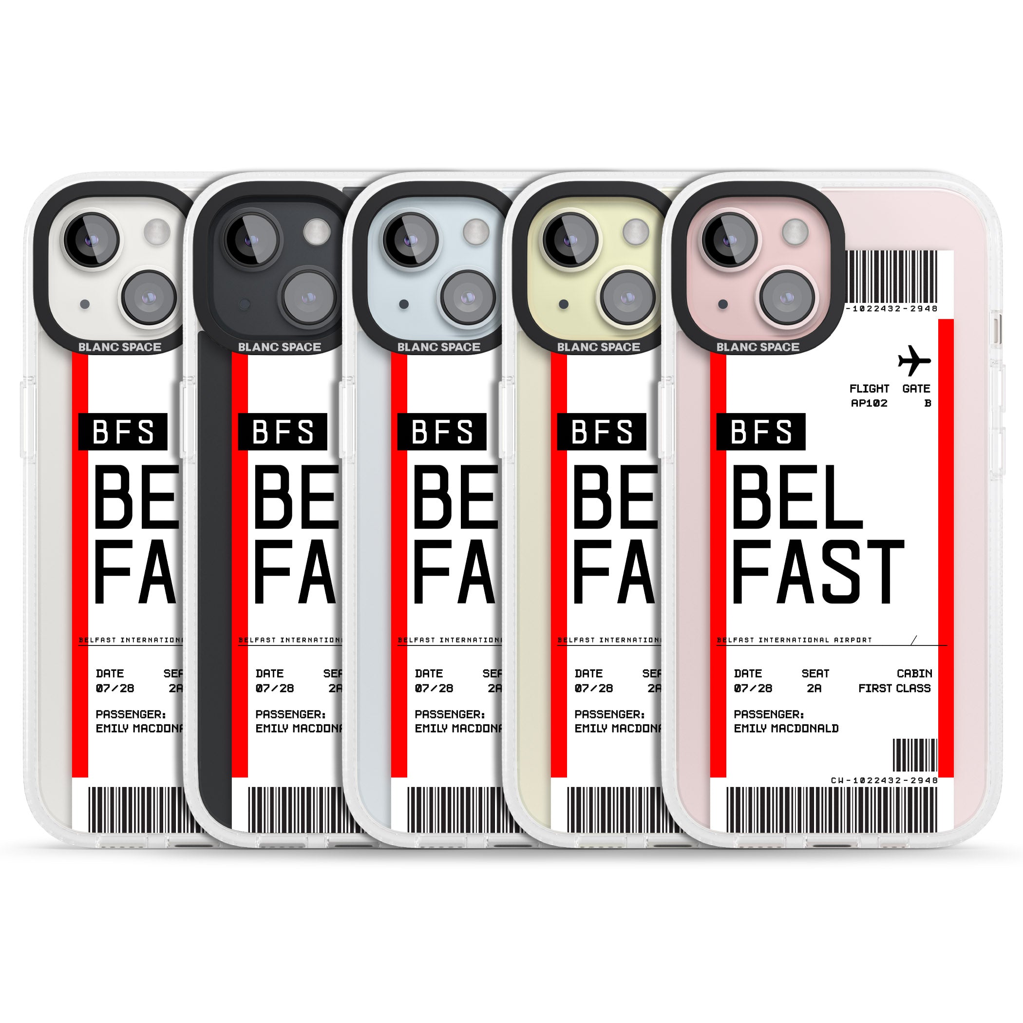Personalised Belfast Boarding Pass iPhone 15 / 14 / 13 Clear Case Impact Air - Blanc Space