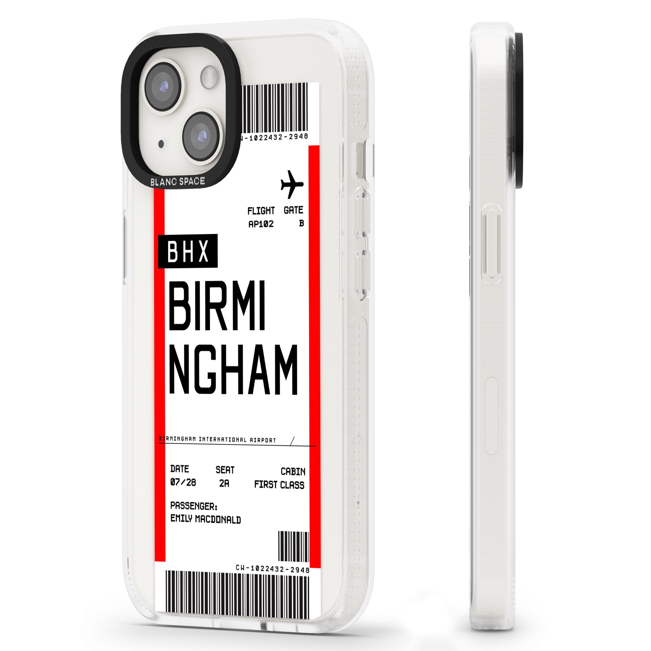 Personalised Birmingham Boarding Pass iPhone 15 / 14 / 13 Clear Case Impact Air - Blanc Space
