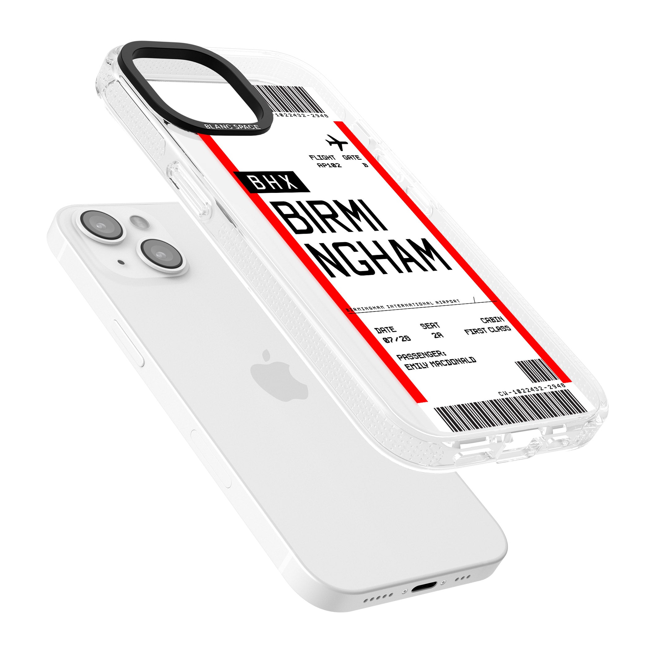 Personalised Birmingham Boarding Pass iPhone 15 / 14 / 13 Clear Case Impact Air - Blanc Space