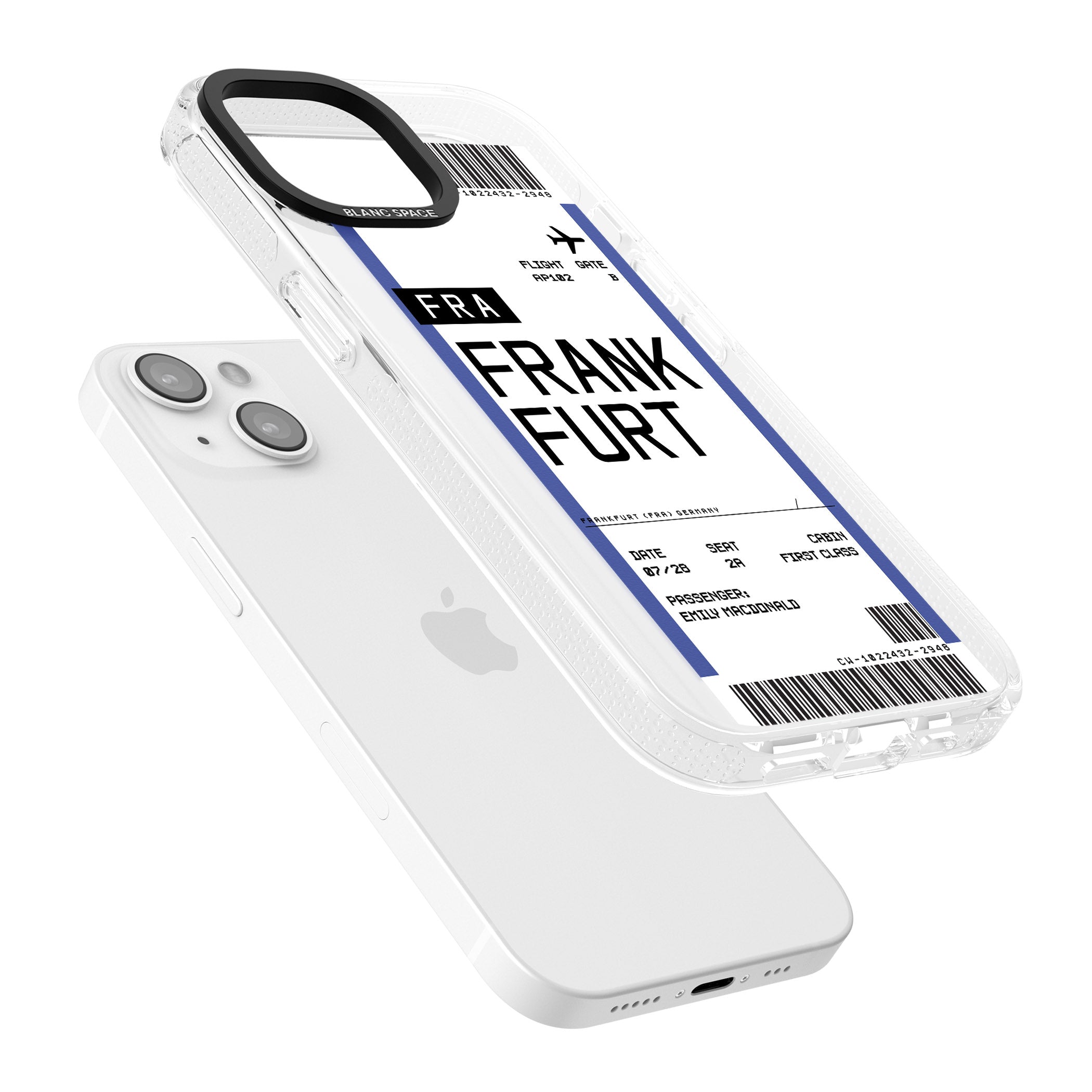 Personalised Frankfurt Boarding Pass iPhone 15 / 14 / 13 Clear Case Impact Air - Blanc Space