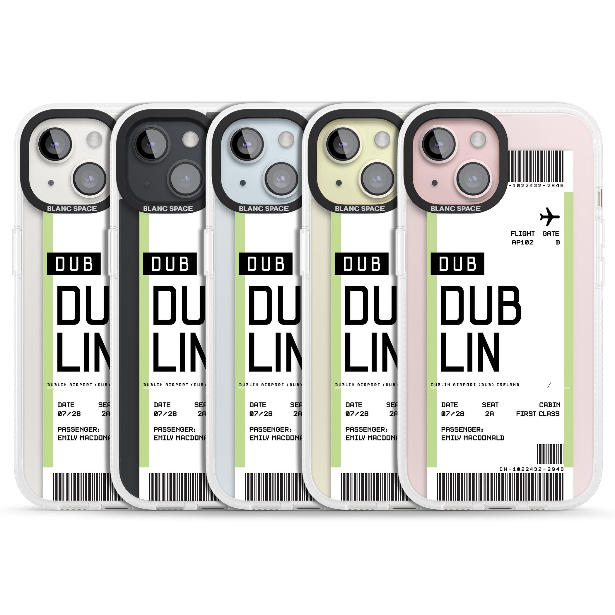 Personalised Dublin Boarding Pass iPhone 15 / 14 / 13 Clear Case Impact Air - Blanc Space