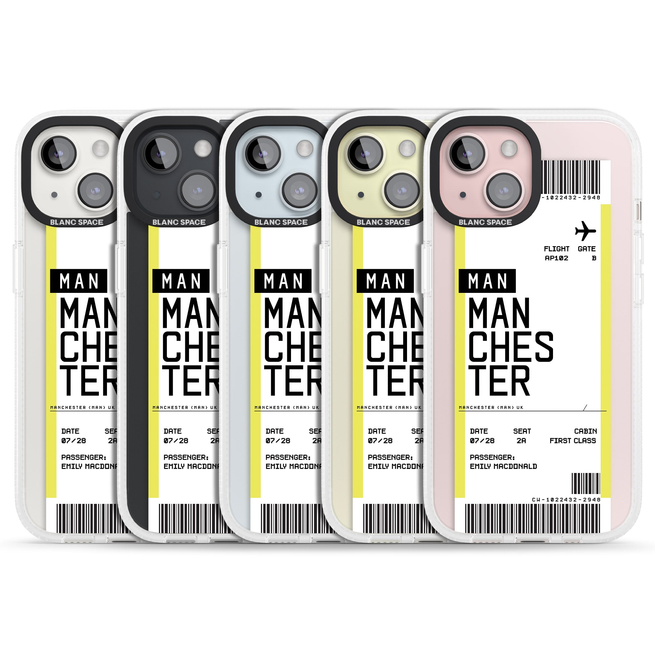 Personalised Manchester Boarding Pass iPhone 15 / 14 / 13 Clear Case Impact Air - Blanc Space