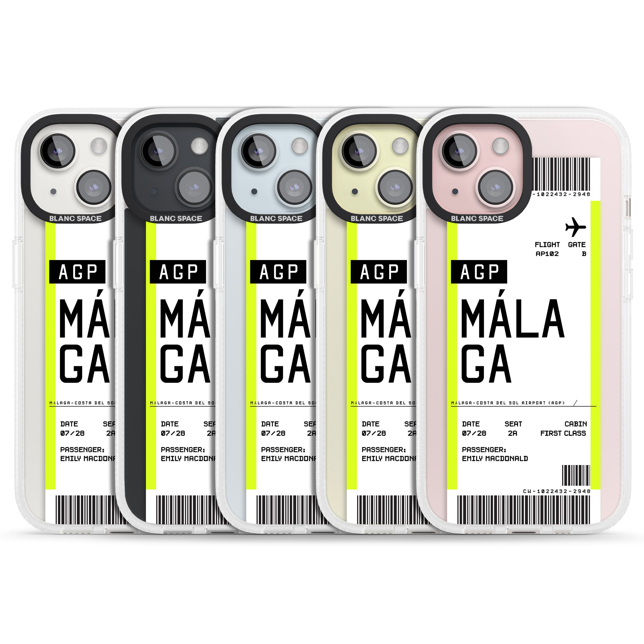 Personalised Málaga Boarding Pass iPhone 15 / 14 / 13 Clear Case Impact Air - Blanc Space