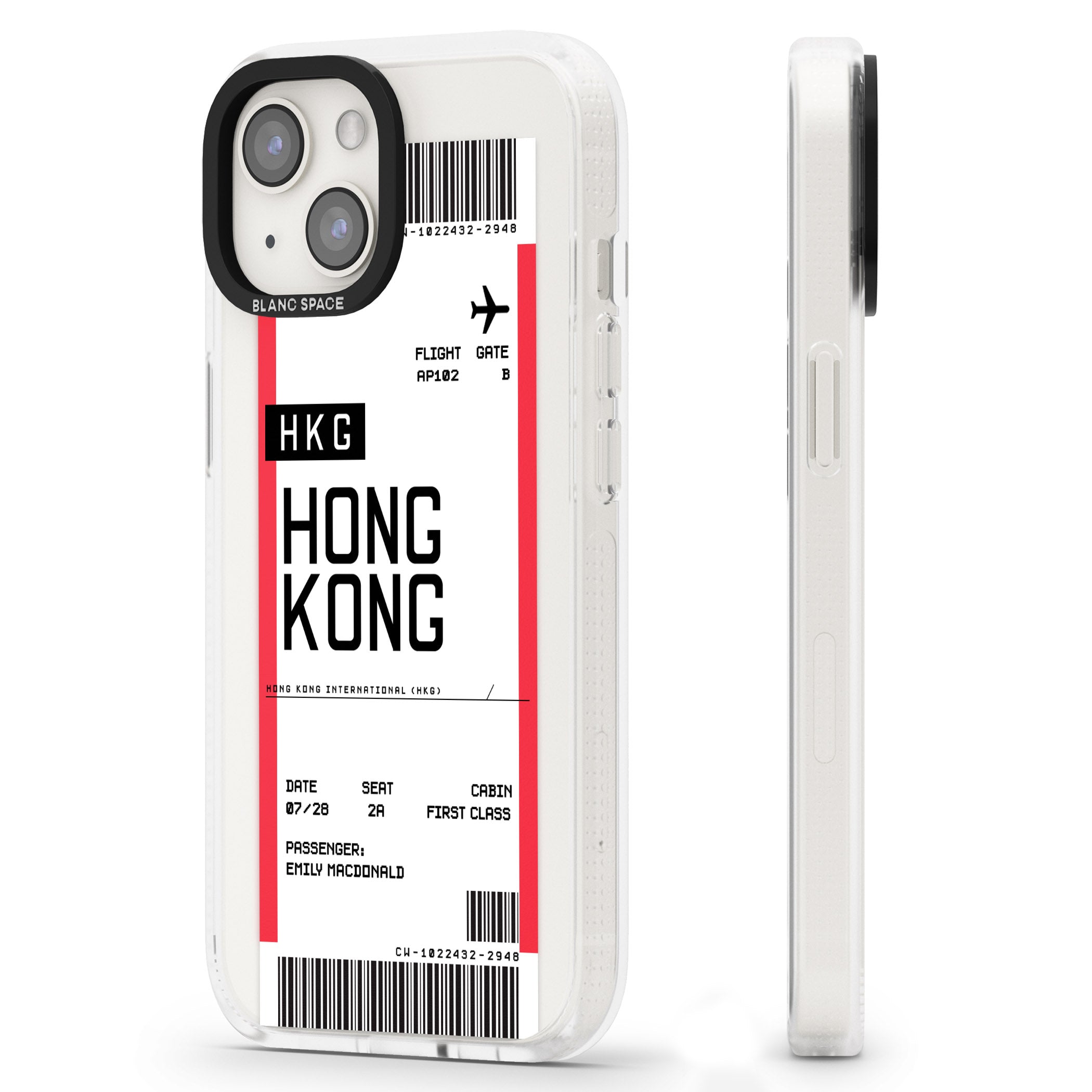 Personalised Hong Kong Boarding Pass iPhone 15 / 14 / 13 Clear Case Impact Air - Blanc Space