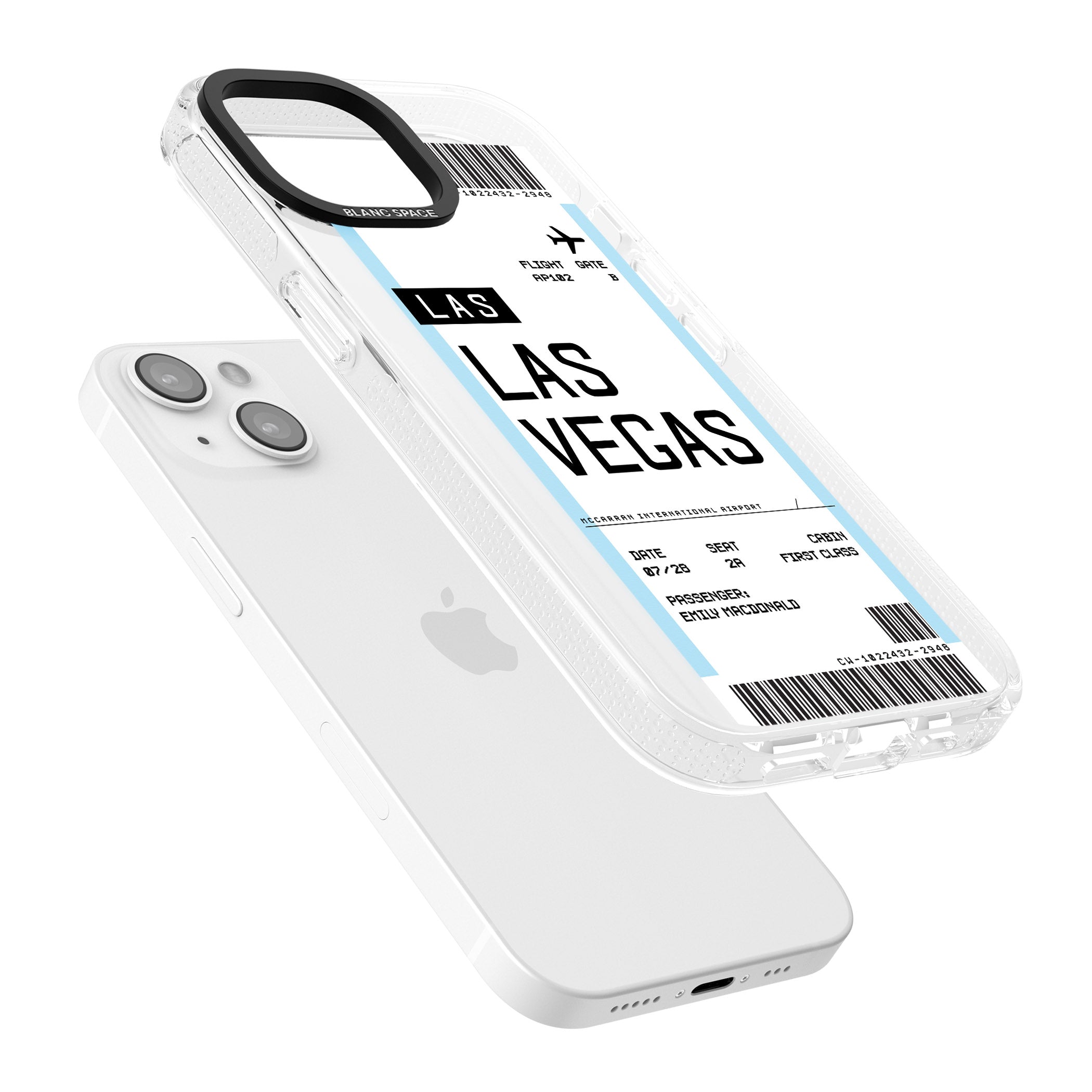 Personalised Las Vegas Boarding Pass iPhone 15 / 14 / 13 Clear Case Impact Air - Blanc Space