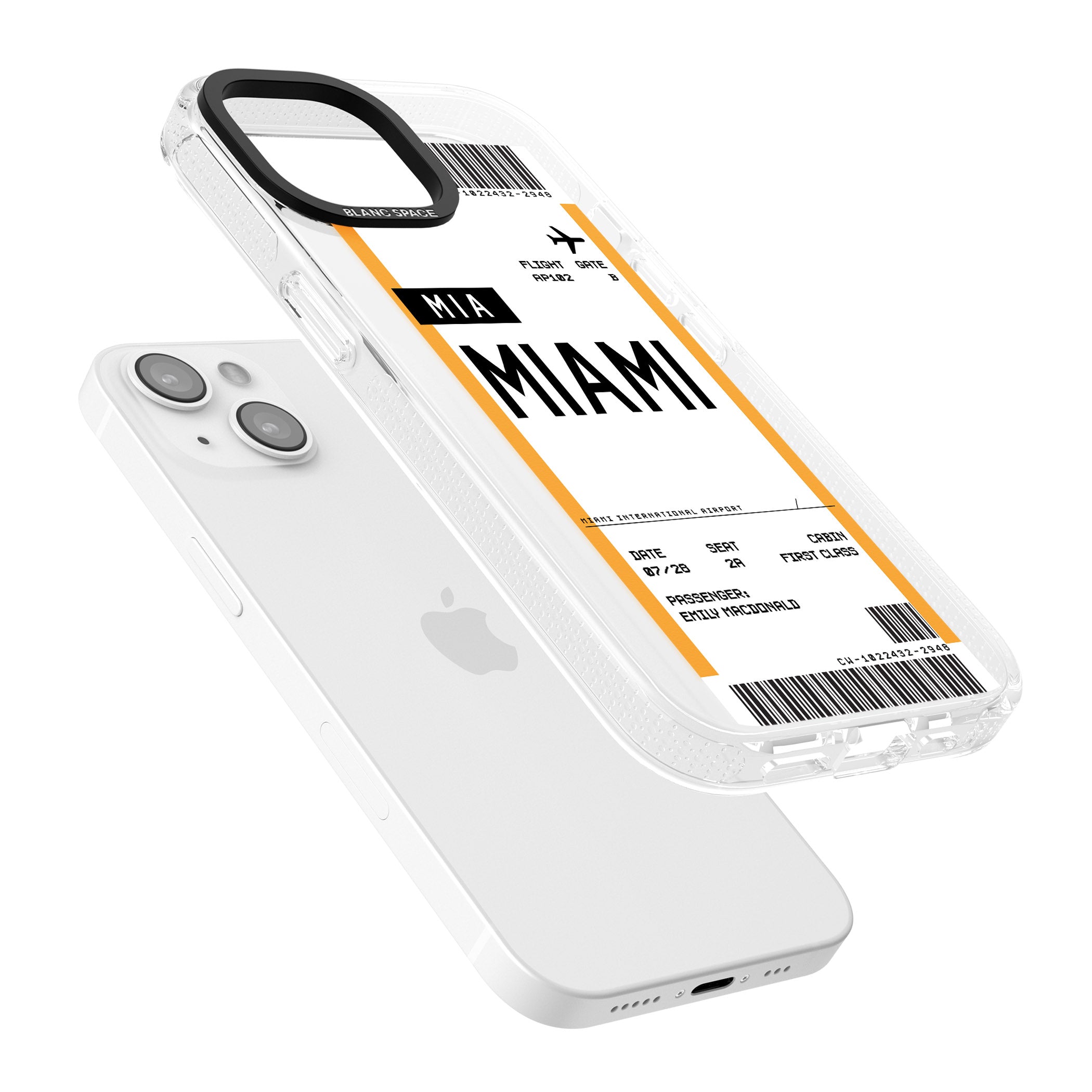 Personalised Miami Boarding Pass iPhone 15 / 14 / 13 Clear Case Impact Air - Blanc Space